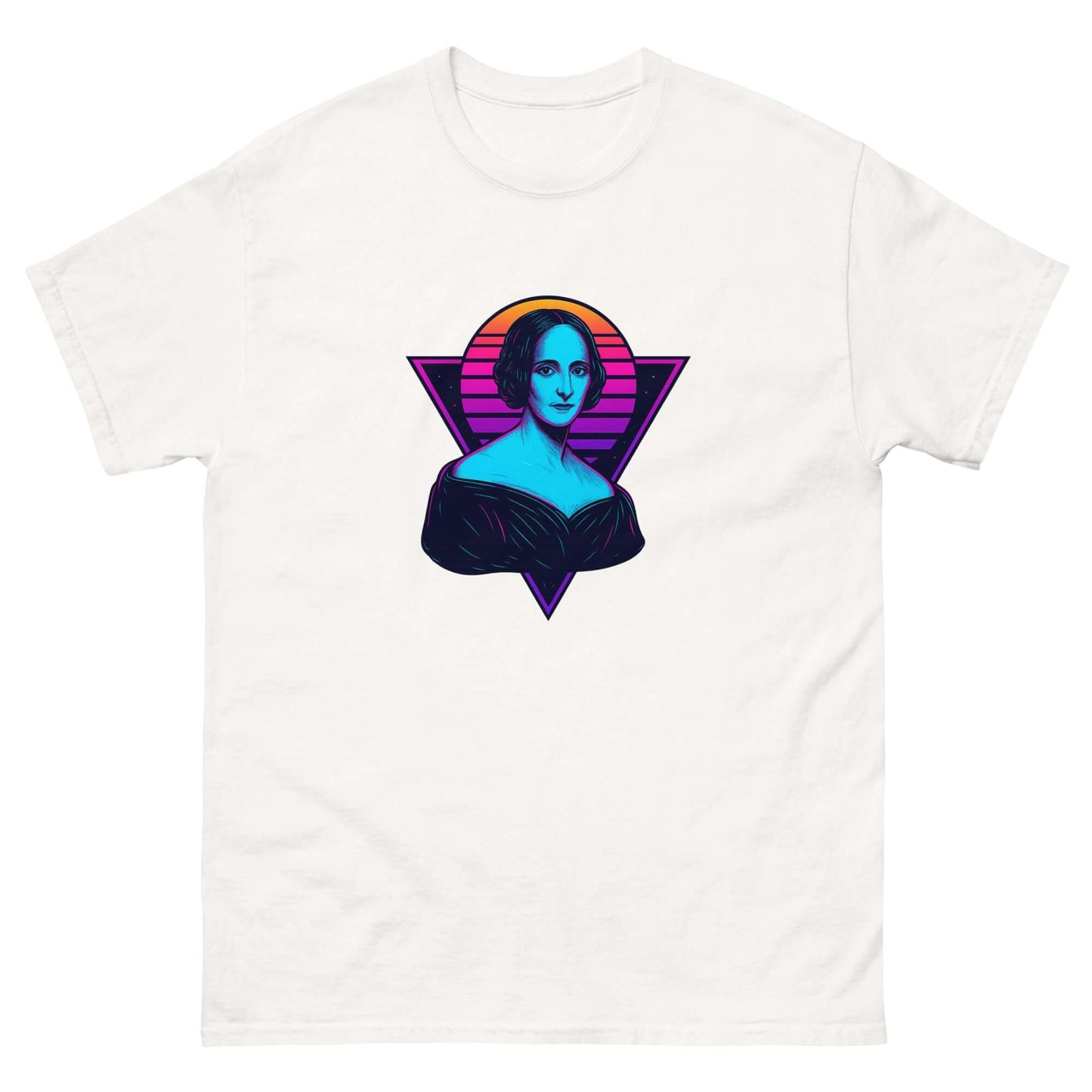 Mary Shelley Neon Portrait T-Shirt – Retro Gothic Author Art