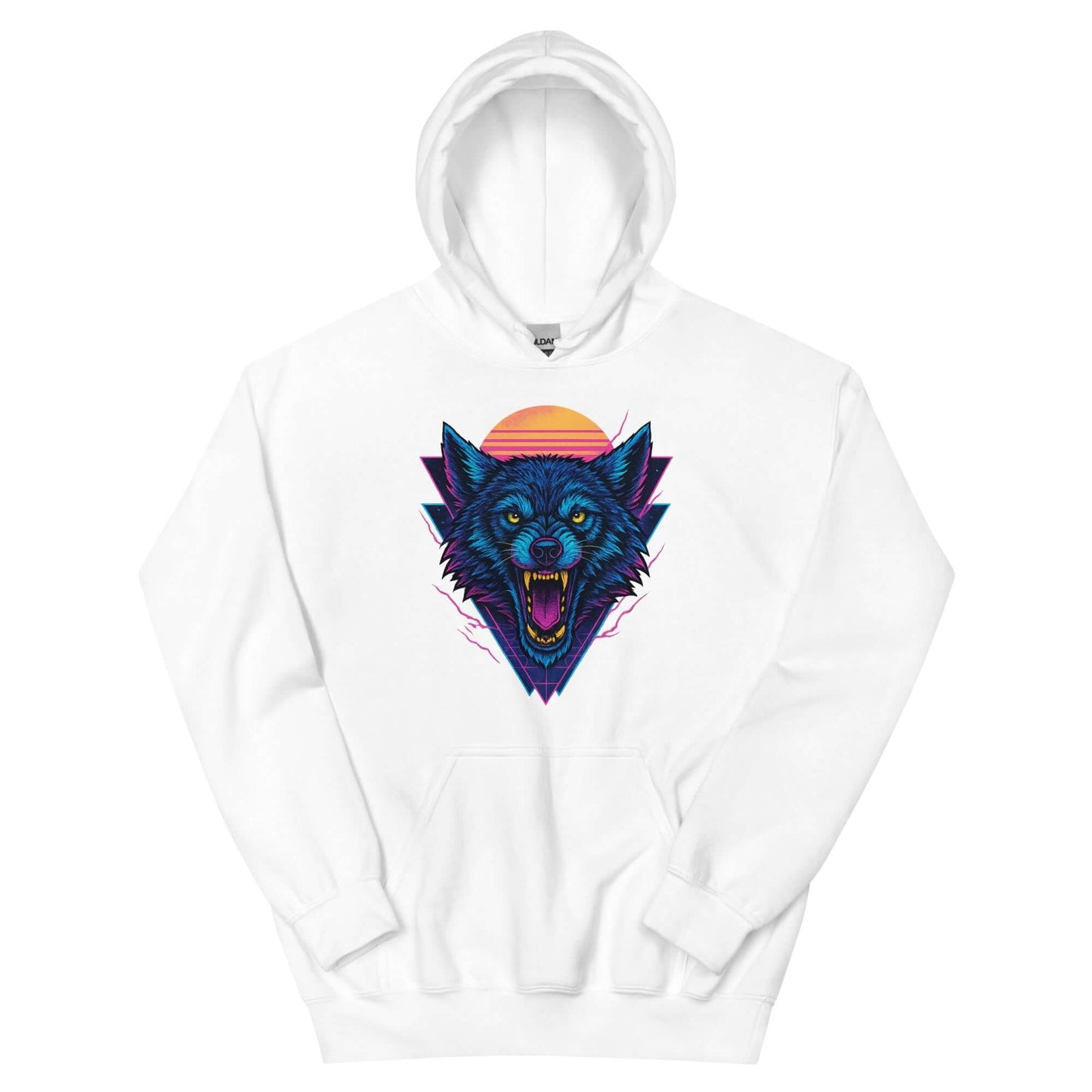 Neon Wolf Hoodie Retro Synthwave Pullover Sweatshirt