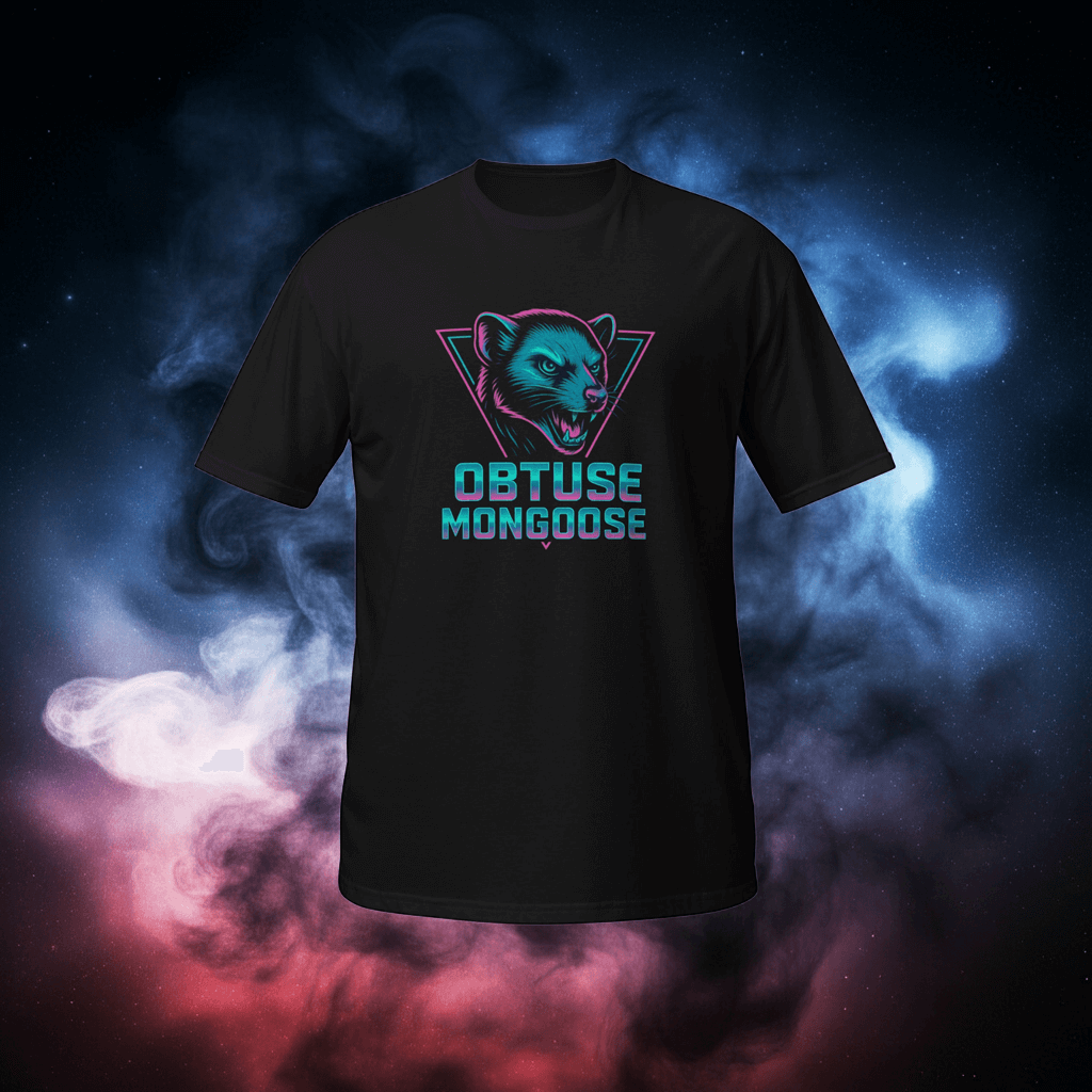 Obtuse Mongoose Logo T-Shirt Black Neon Vaporwave Tee