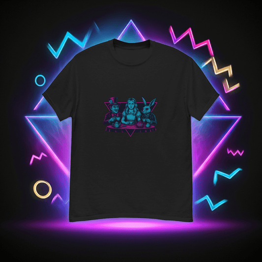 Mad Tea Party Neon T-Shirt – Retro Wonderland Synthwave Tee