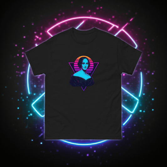 Mary Shelley Neon Portrait T-Shirt – Retro Gothic Author Art