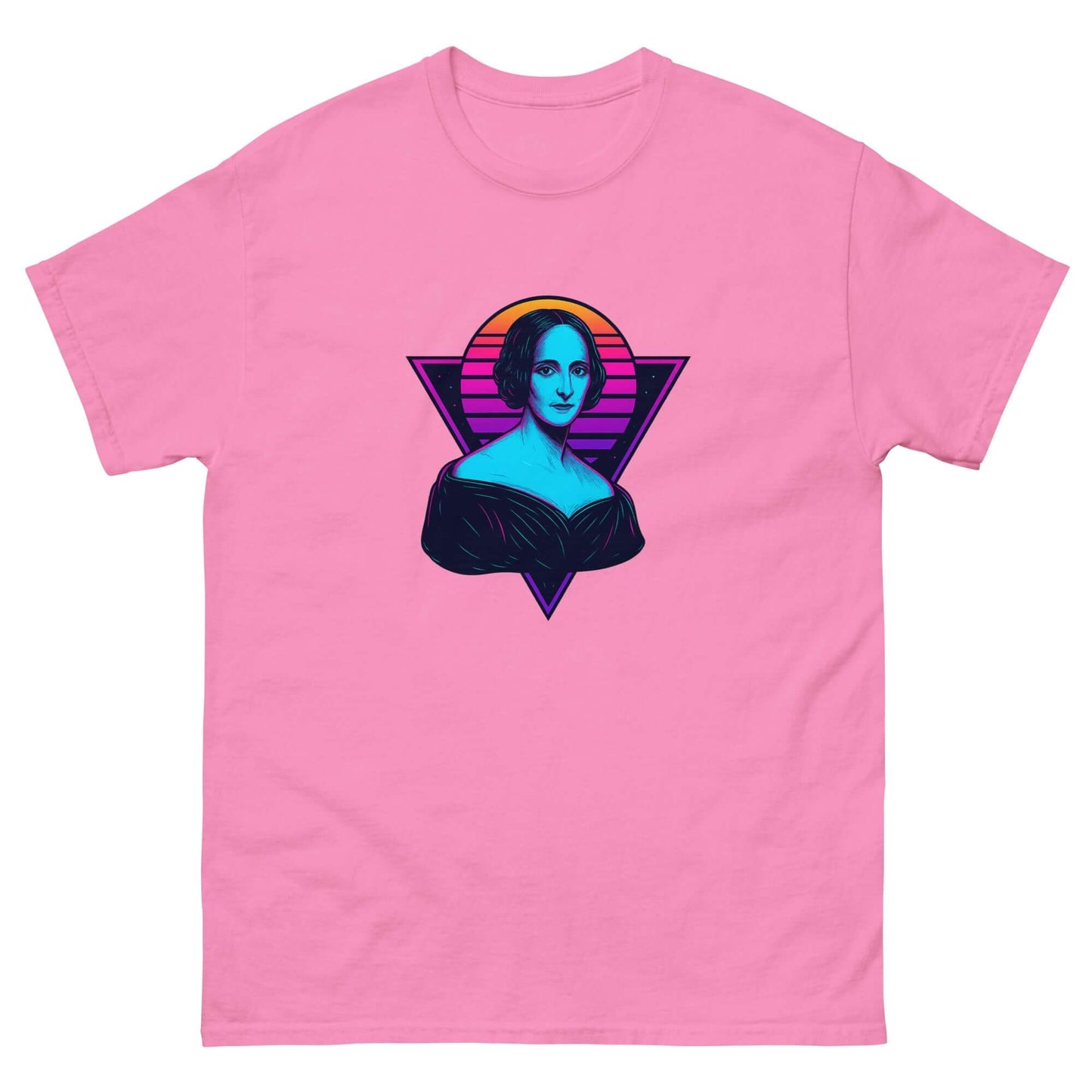 Mary Shelley Neon Portrait T-Shirt – Retro Gothic Author Art