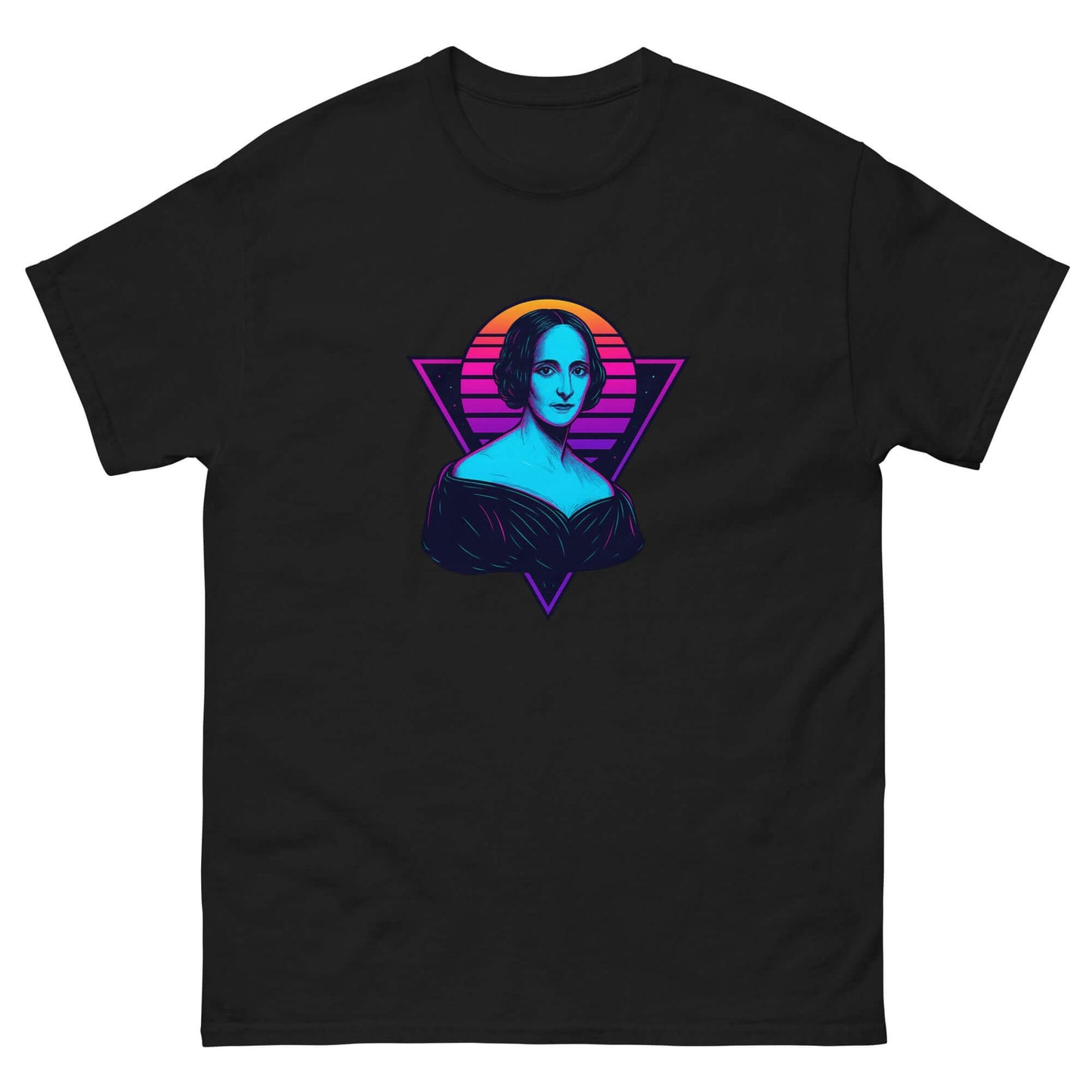 Mary Shelley Neon Portrait T-Shirt – Retro Gothic Author Art