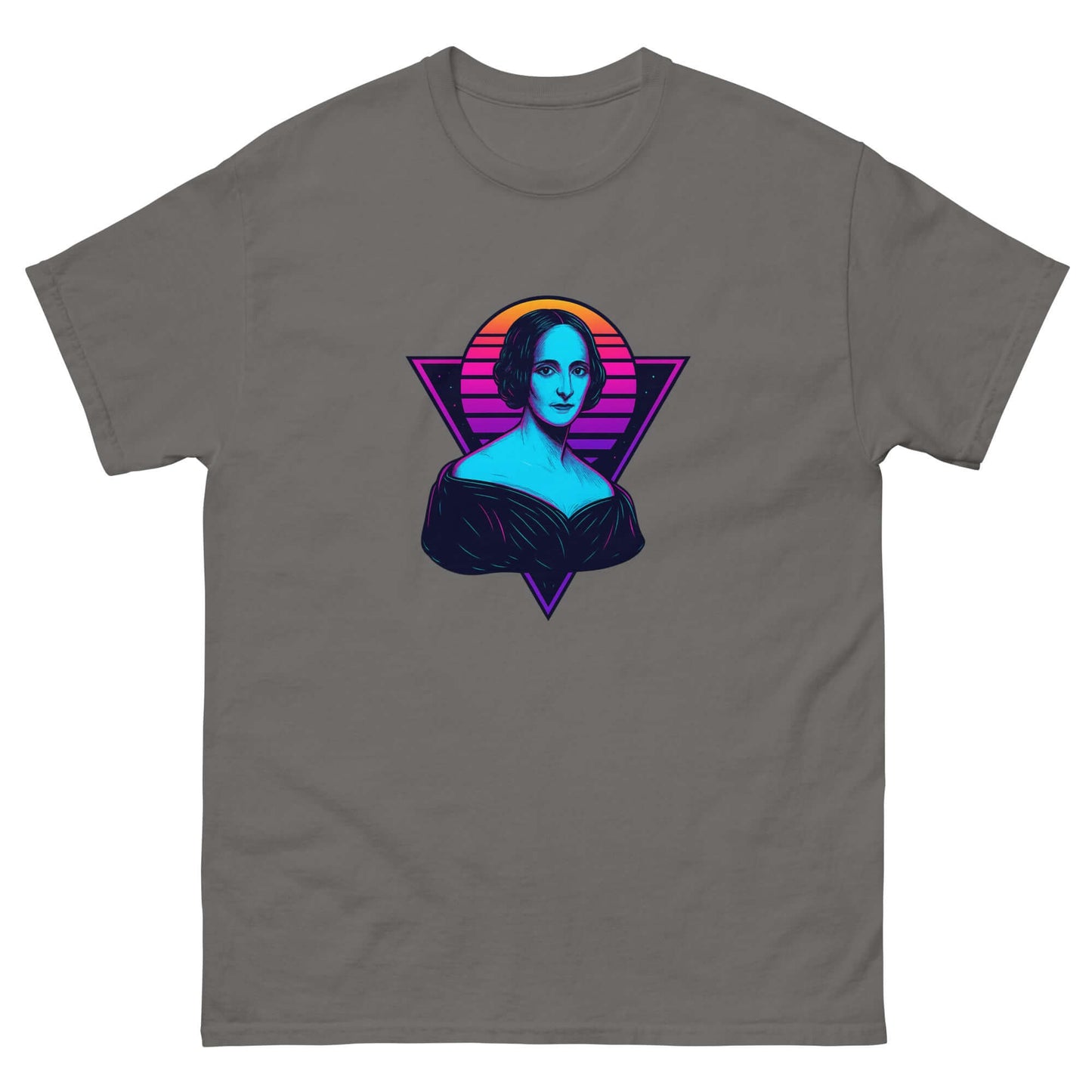 Mary Shelley Neon Portrait T-Shirt – Retro Gothic Author Art