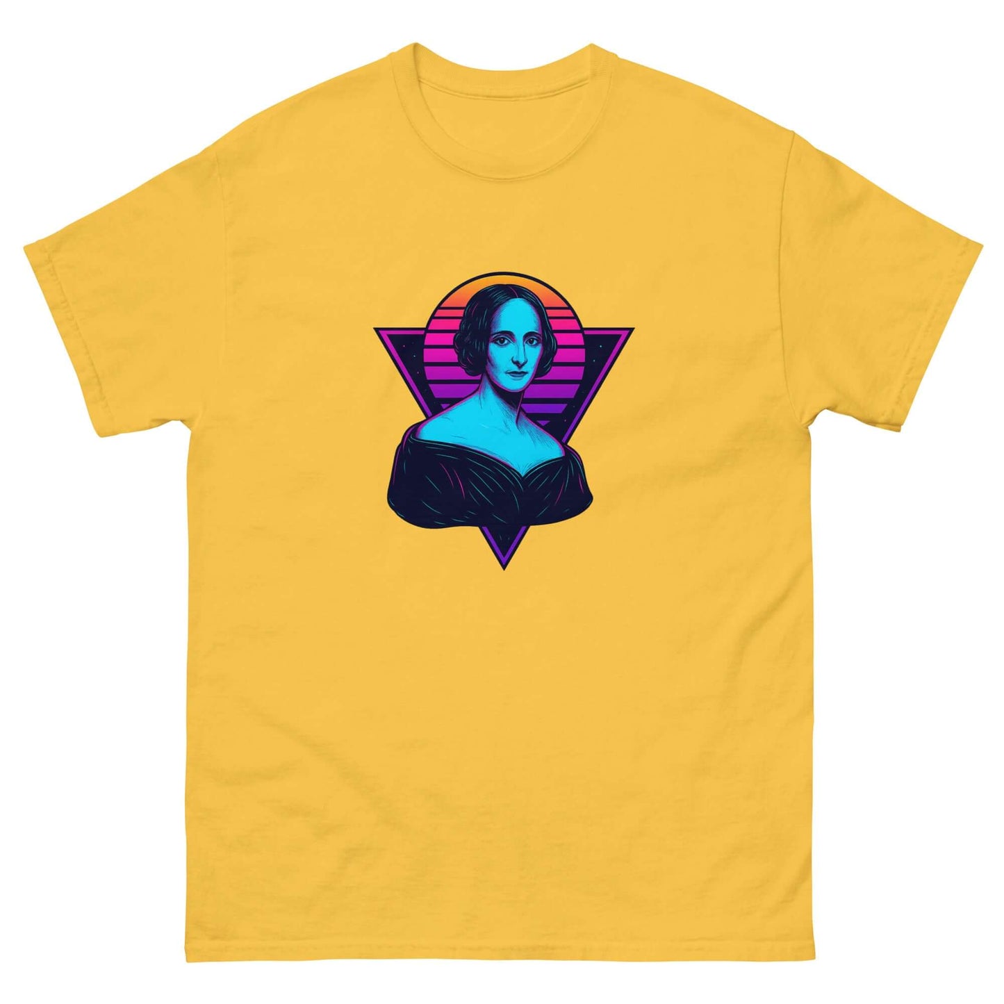Mary Shelley Neon Portrait T-Shirt – Retro Gothic Author Art