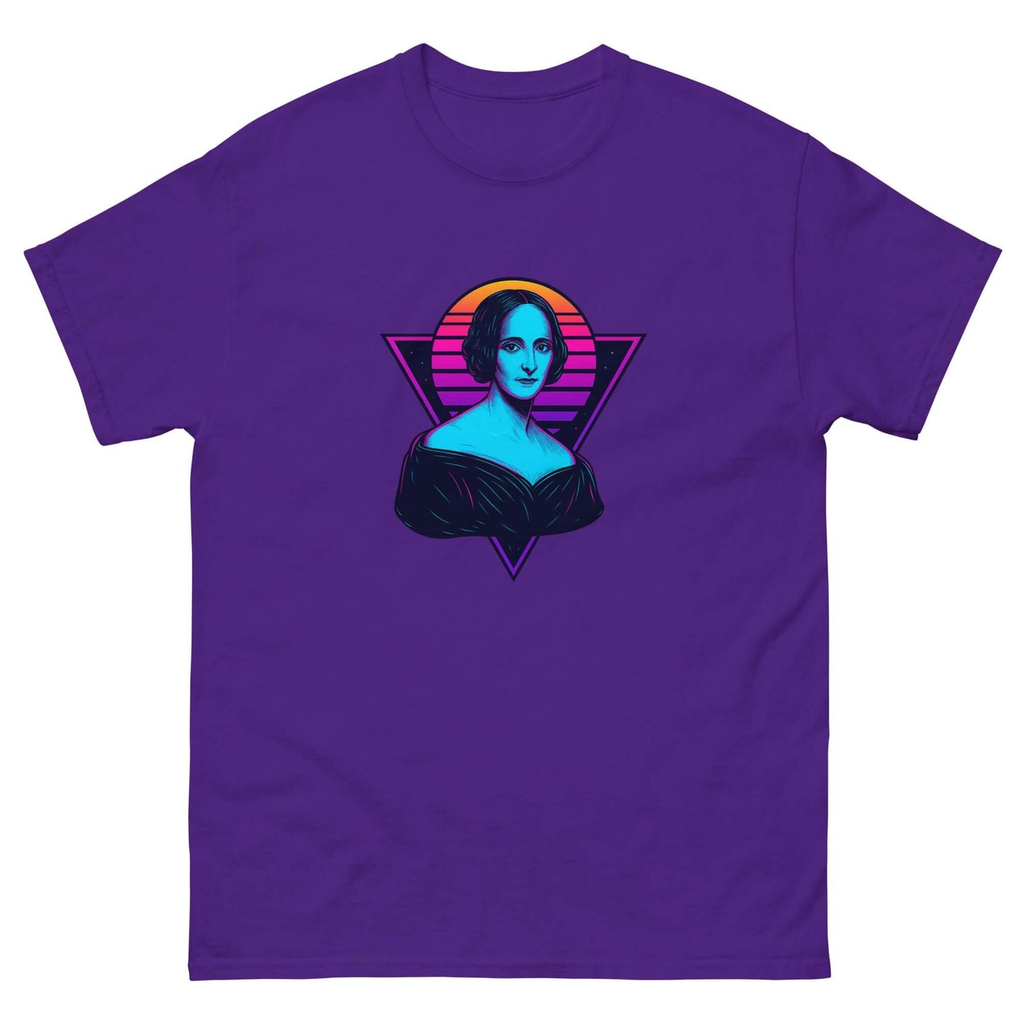 Mary Shelley Neon Portrait T-Shirt – Retro Gothic Author Art