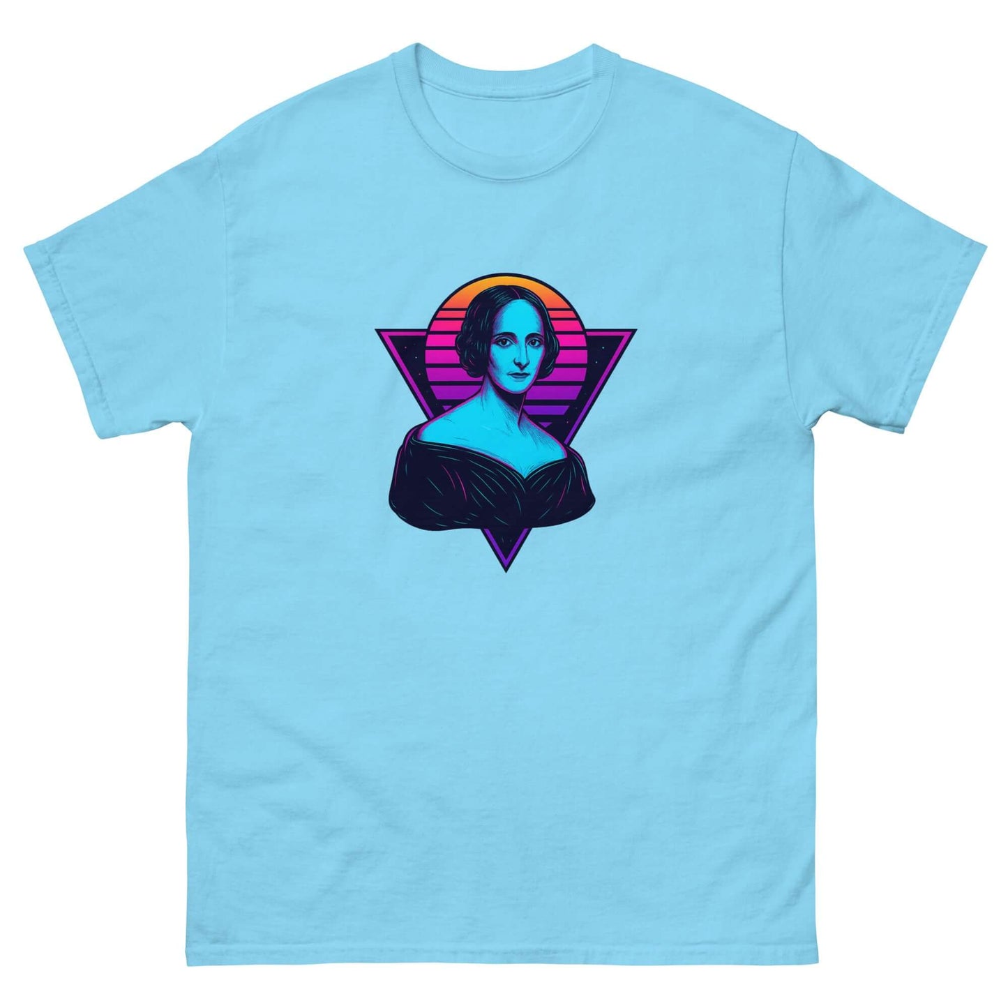 Mary Shelley Neon Portrait T-Shirt – Retro Gothic Author Art