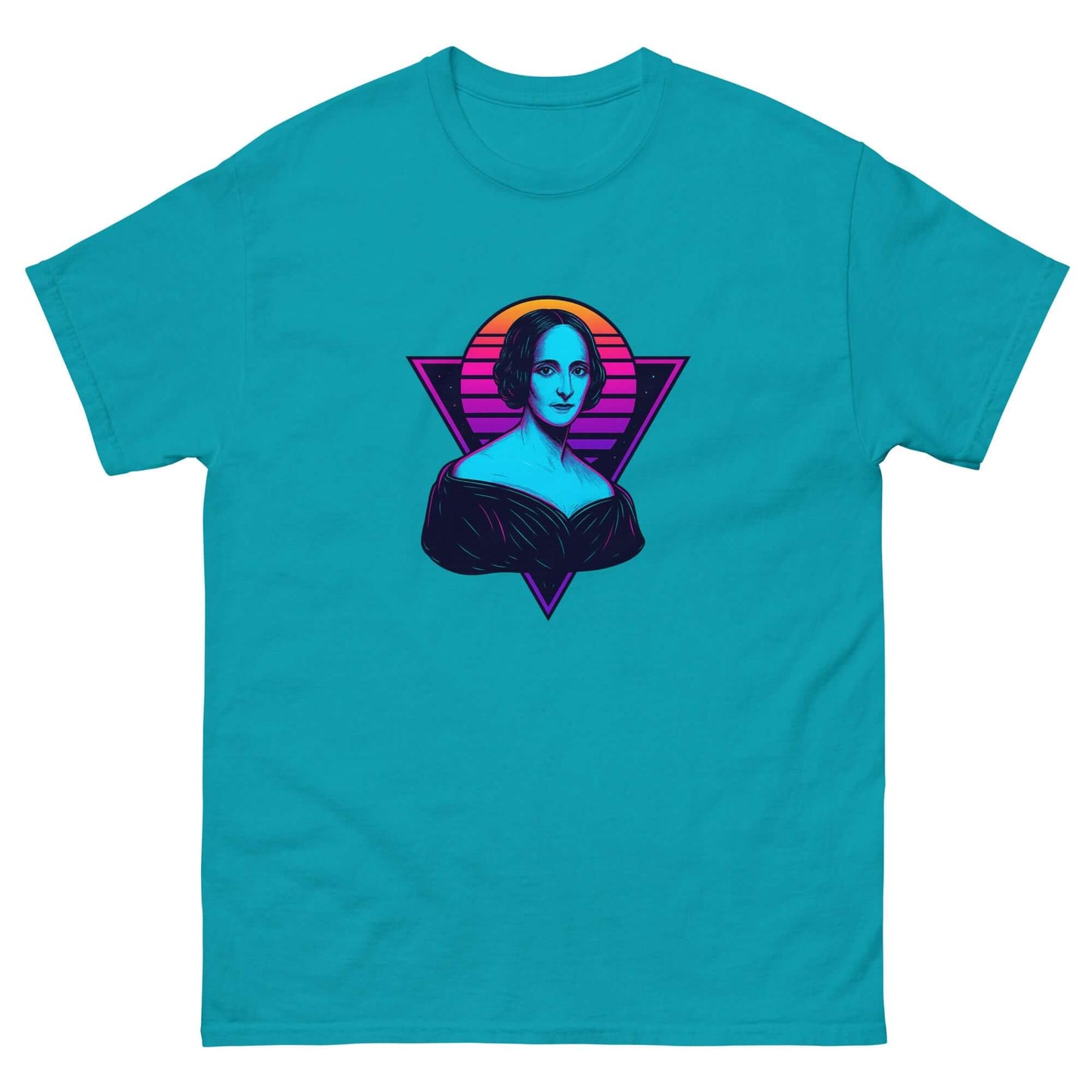 Mary Shelley Neon Portrait T-Shirt – Retro Gothic Author Art