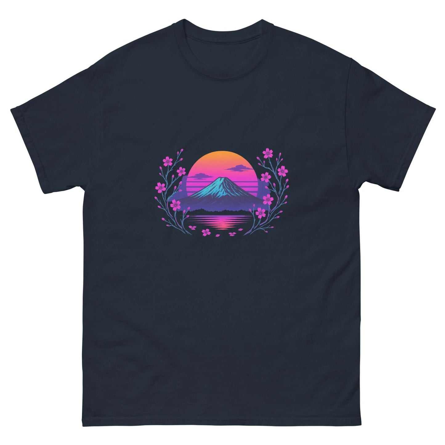 Mt. Fuji Neon T-Shirt Obtuse Mongoose – Retro Sunset & Cherry Blossom