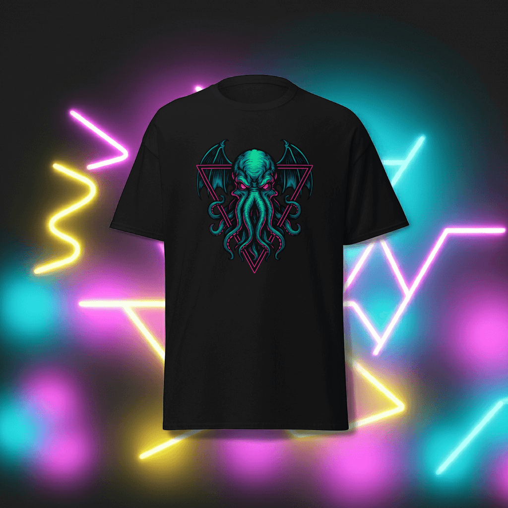 Neon Cthulhu T-Shirt Obtuse Mongoose- Cosmic Horror Streetwear