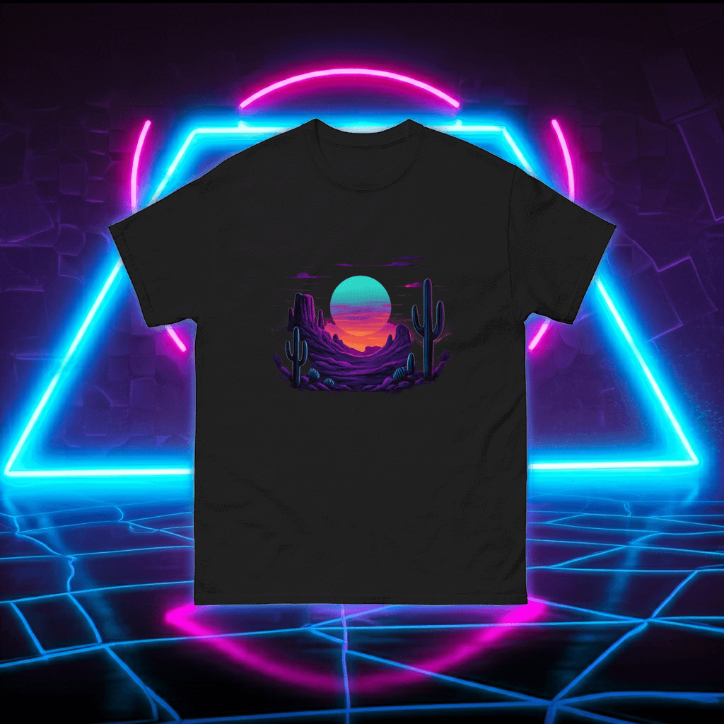 Neon Desert T-Shirt Retro Synthwave Sunset Cactus Tee