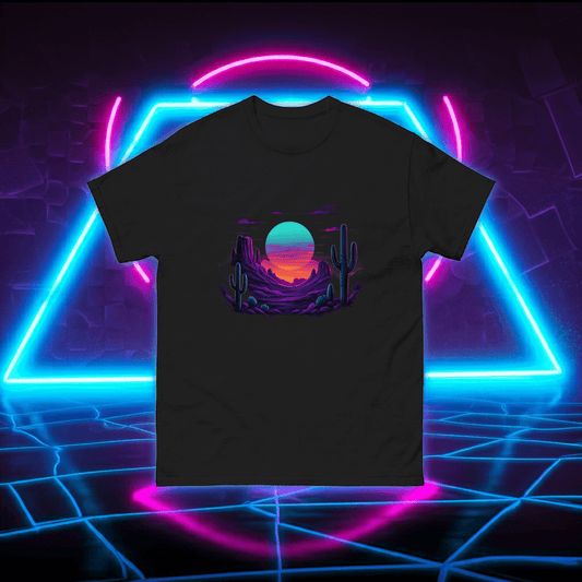 Neon Desert T-Shirt Retro Synthwave Sunset Cactus Tee