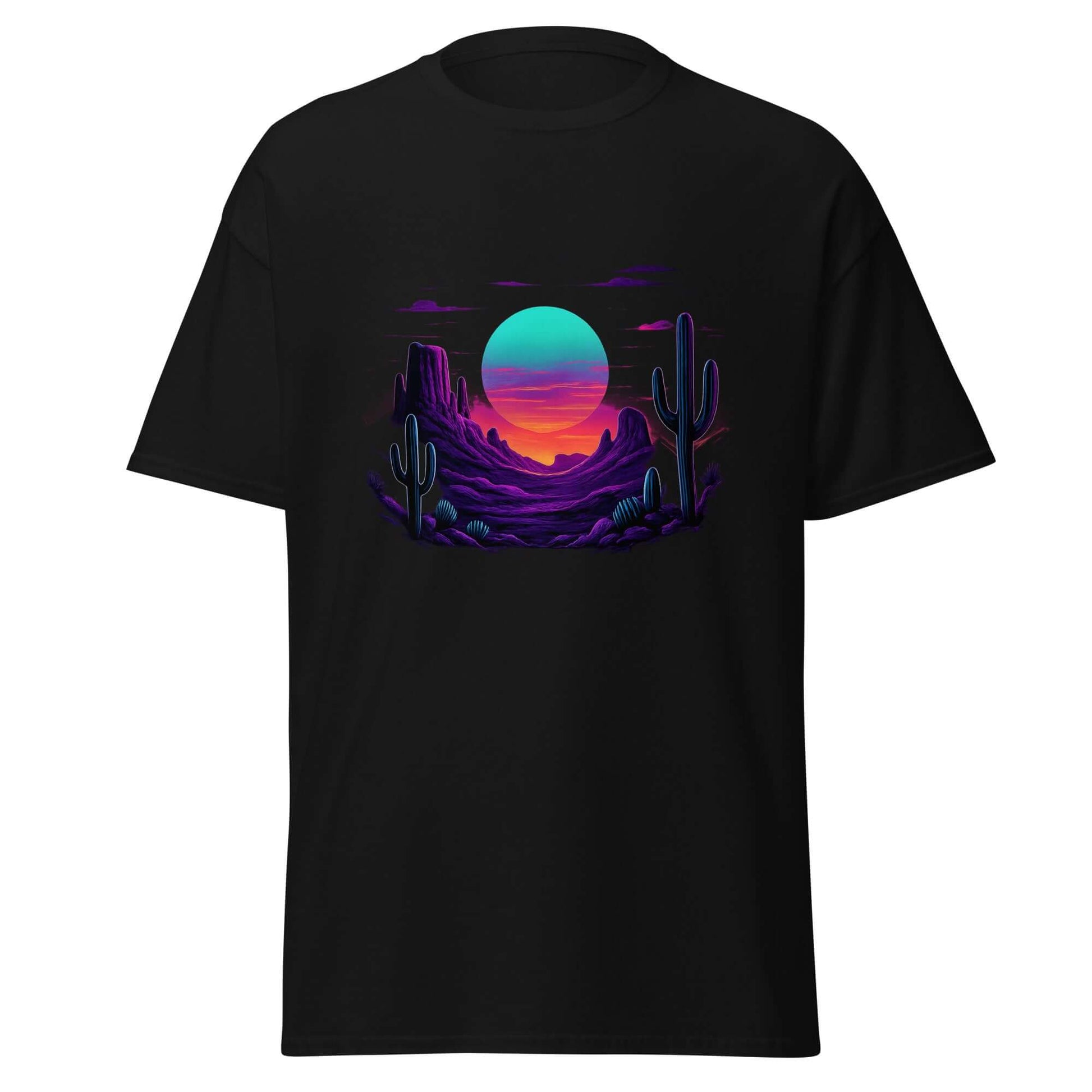 Neon Desert T-Shirt Retro Synthwave Sunset Cactus Tee