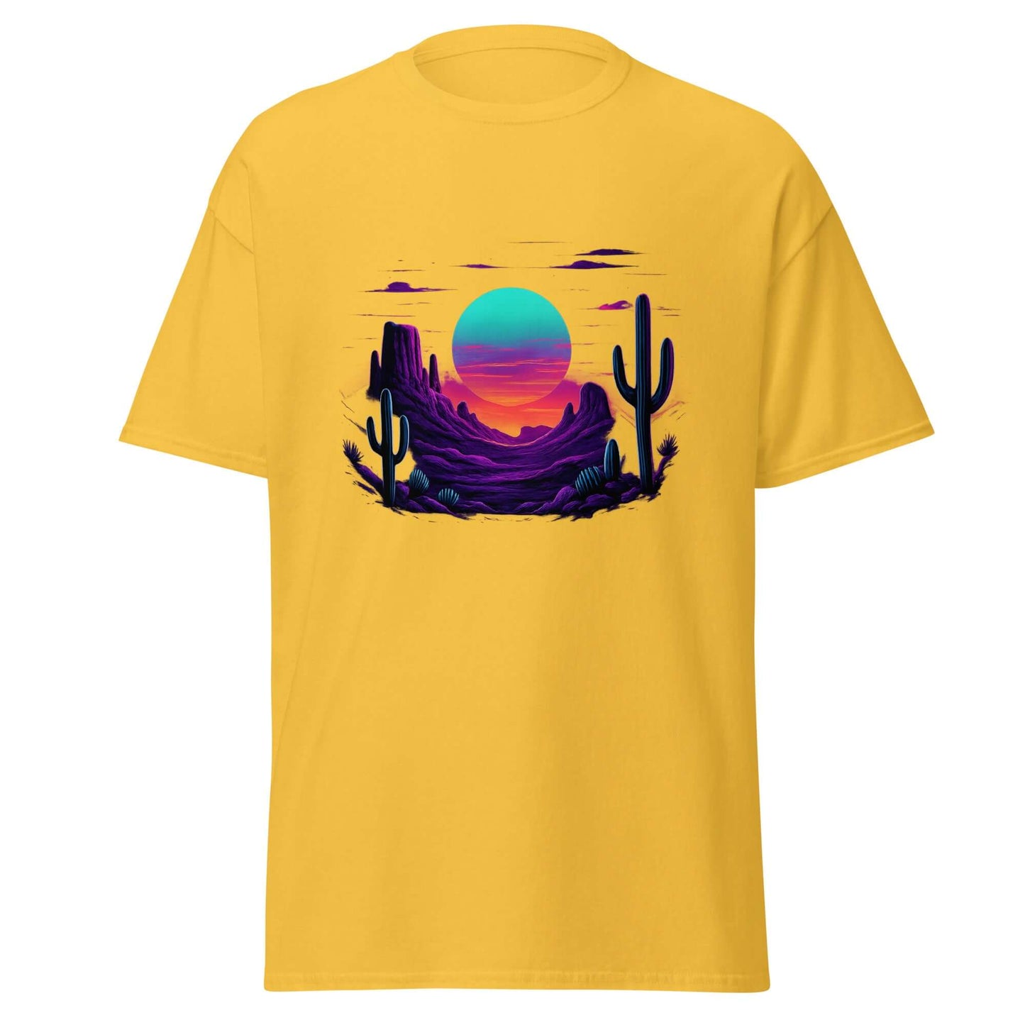 Neon Desert T-Shirt Retro Synthwave Sunset Cactus Tee