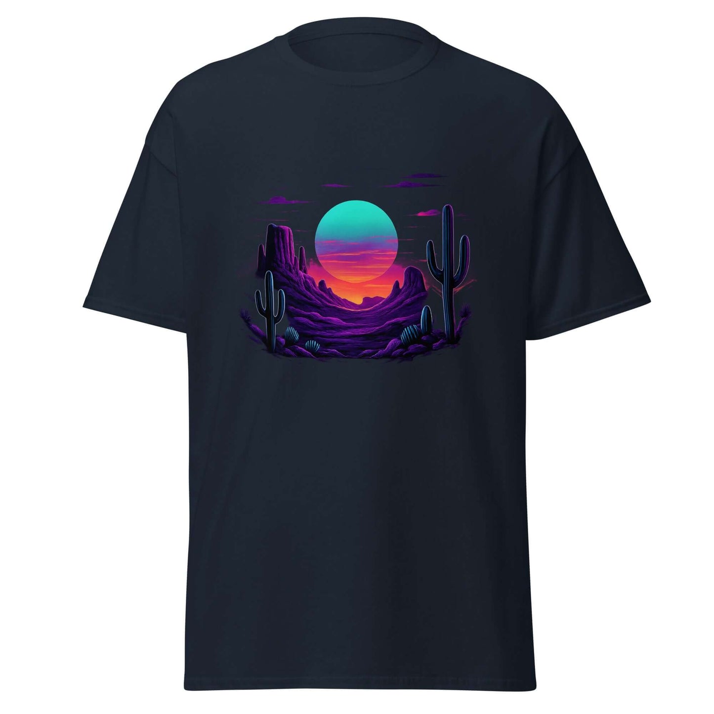 Neon Desert T-Shirt Retro Synthwave Sunset Cactus Tee