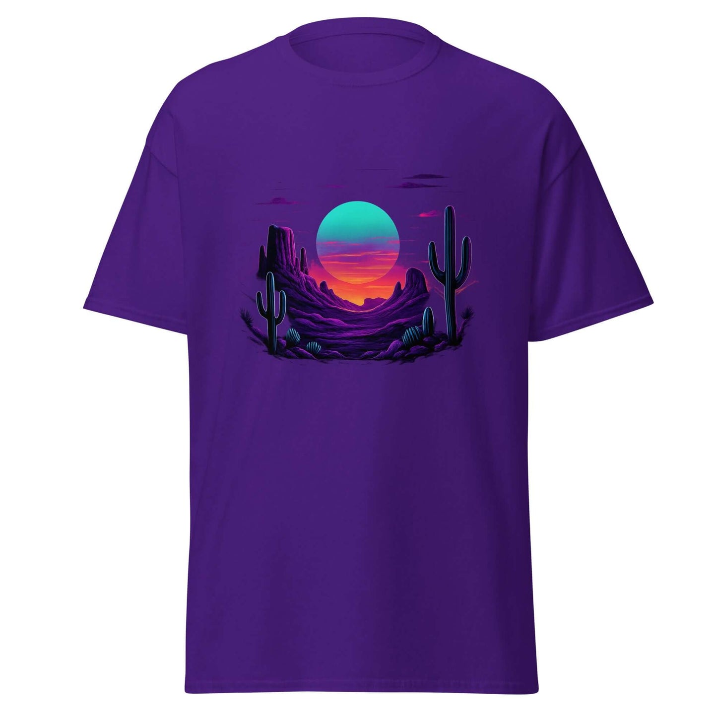 Neon Desert T-Shirt Retro Synthwave Sunset Cactus Tee