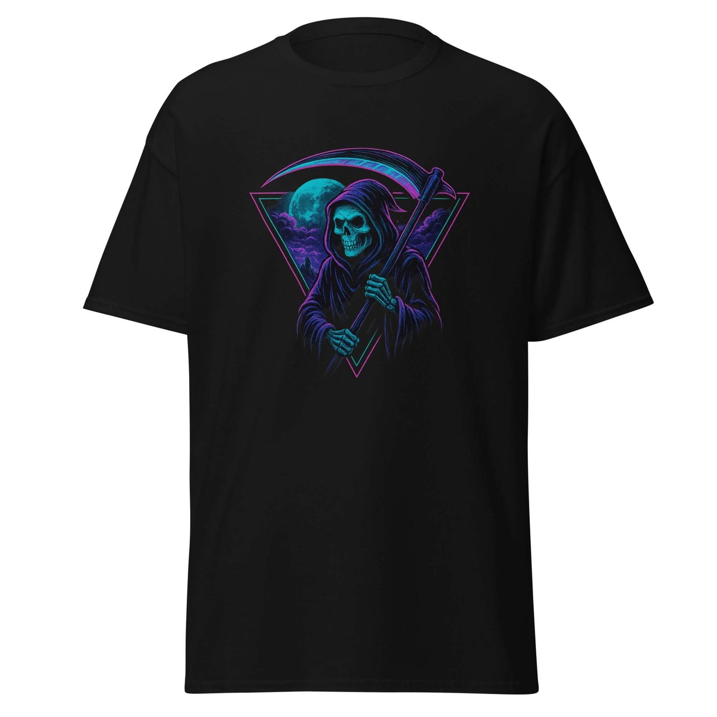 Neon Grim Reaper T-Shirt Retro Gothic Synthwave Tee