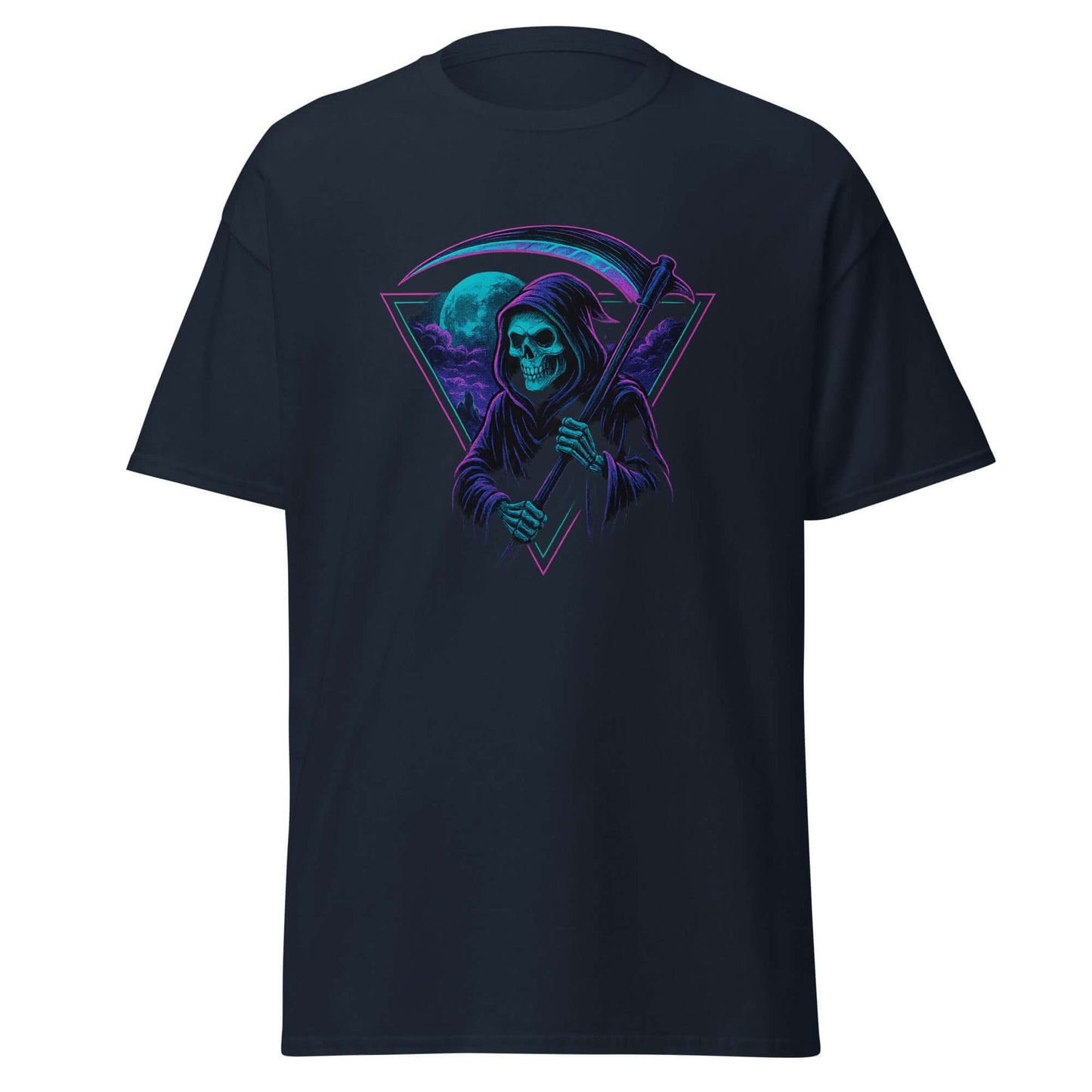 Neon Grim Reaper T-Shirt Retro Gothic Synthwave Tee