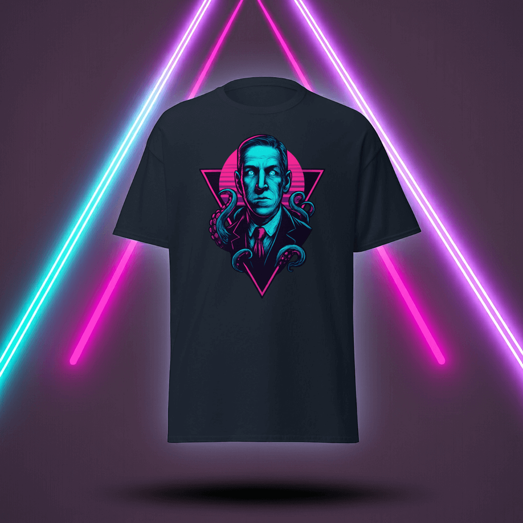 Neon H.P. Lovecraft T-shirt Obtuse Mongoose Retro Horror Tee