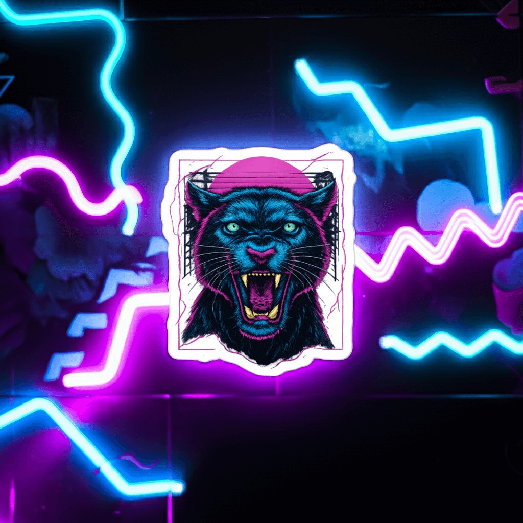 Neon Panther Sticker Retro Vaporwave Vinyl Decal