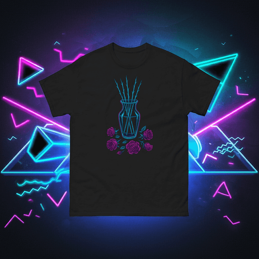 Neon Rose Stems T-Shirt Retro Gothic Synthwave Tee
