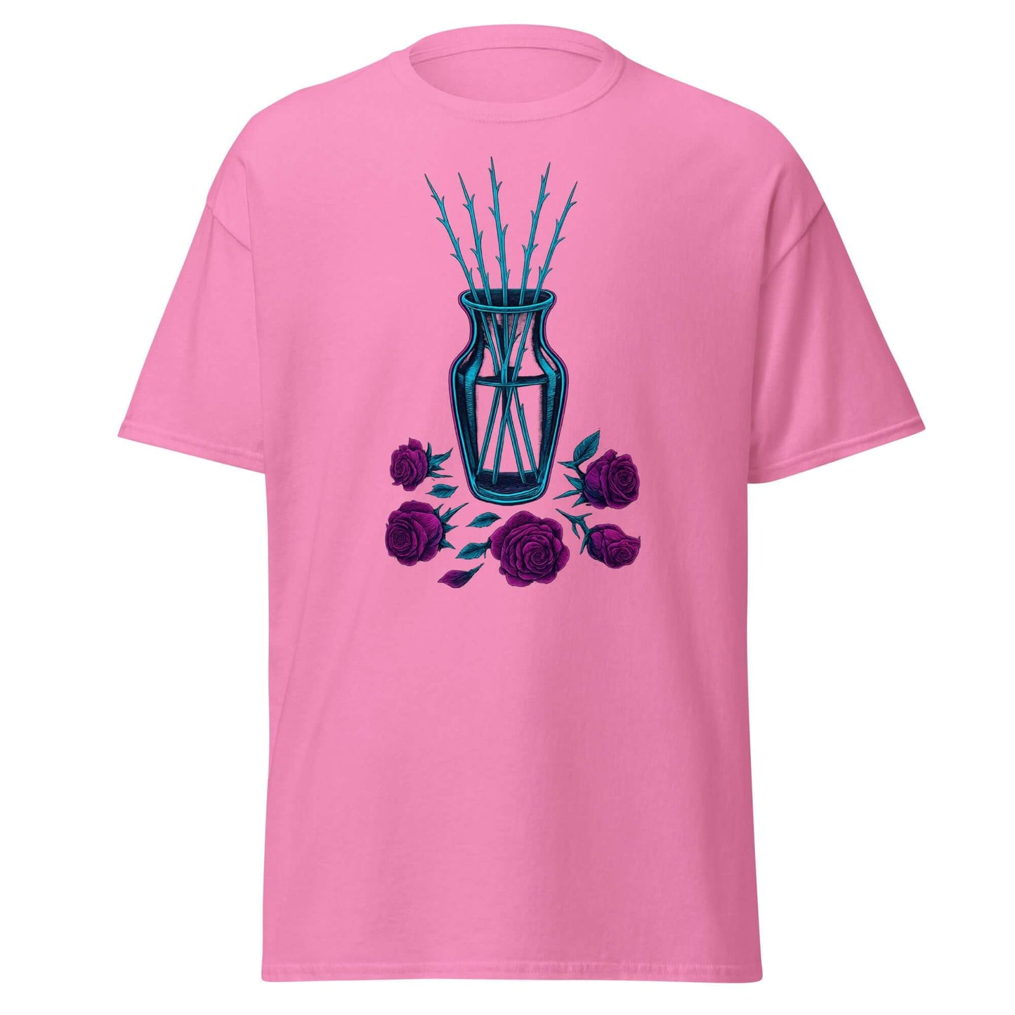 Neon Rose Stems T-Shirt Retro Gothic Synthwave Tee