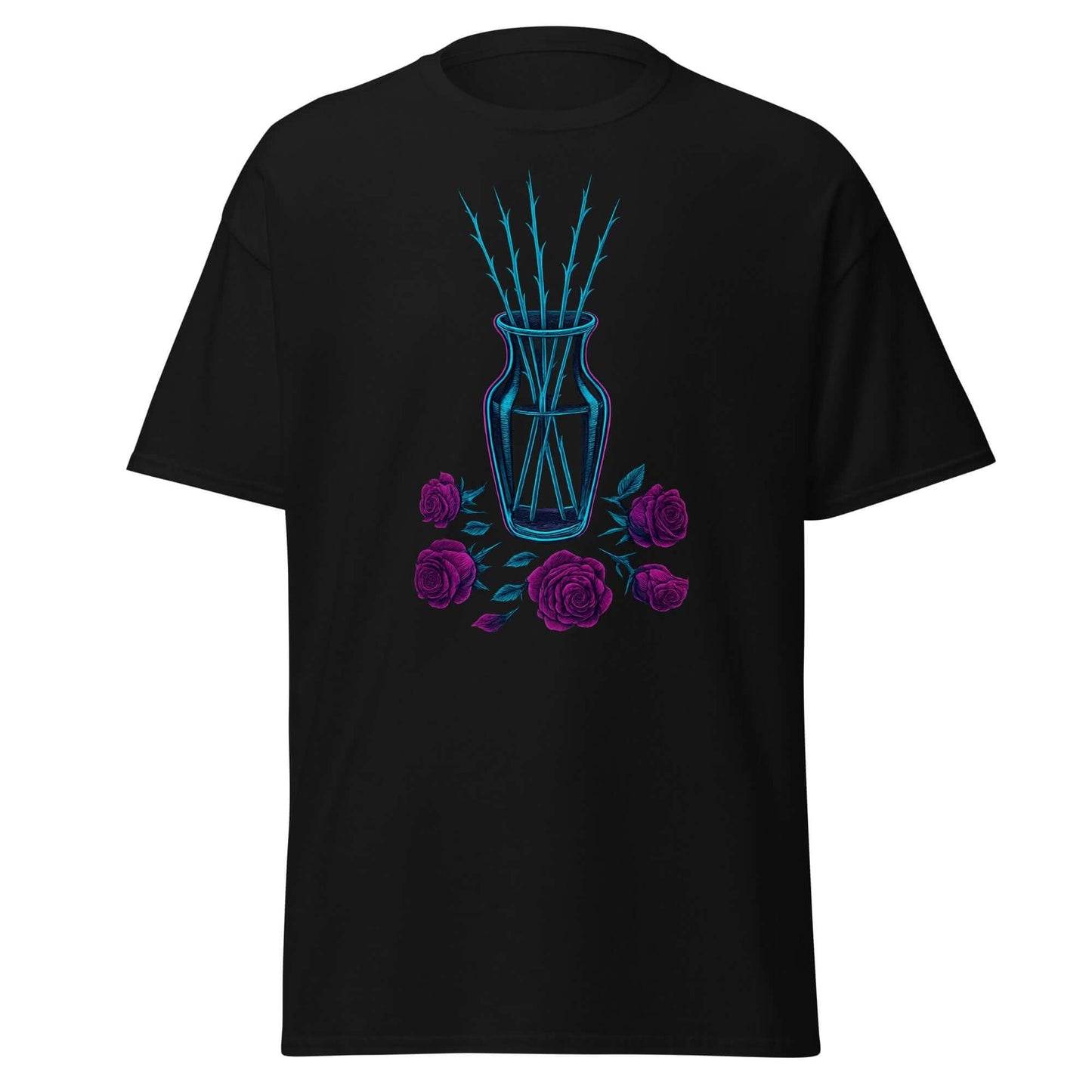 Neon Rose Stems T-Shirt Retro Gothic Synthwave Tee