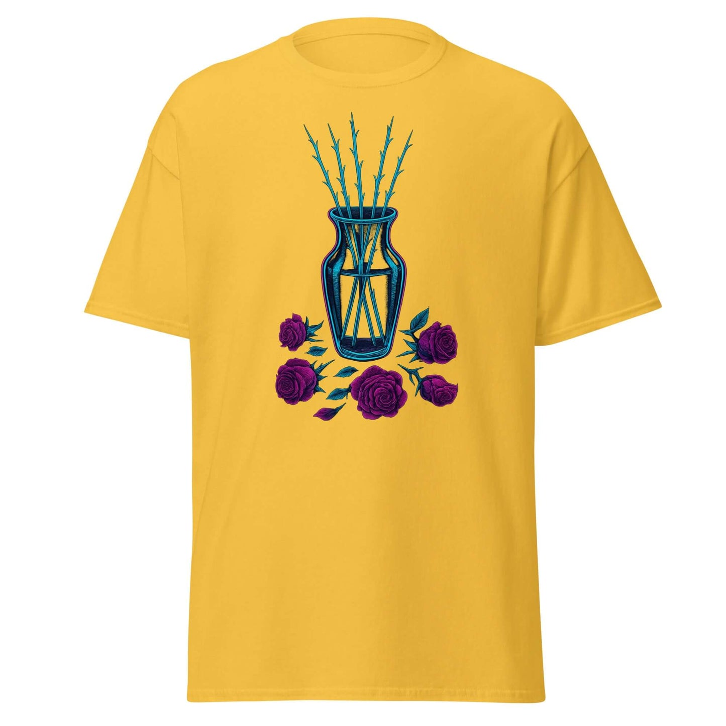 Neon Rose Stems T-Shirt Retro Gothic Synthwave Tee