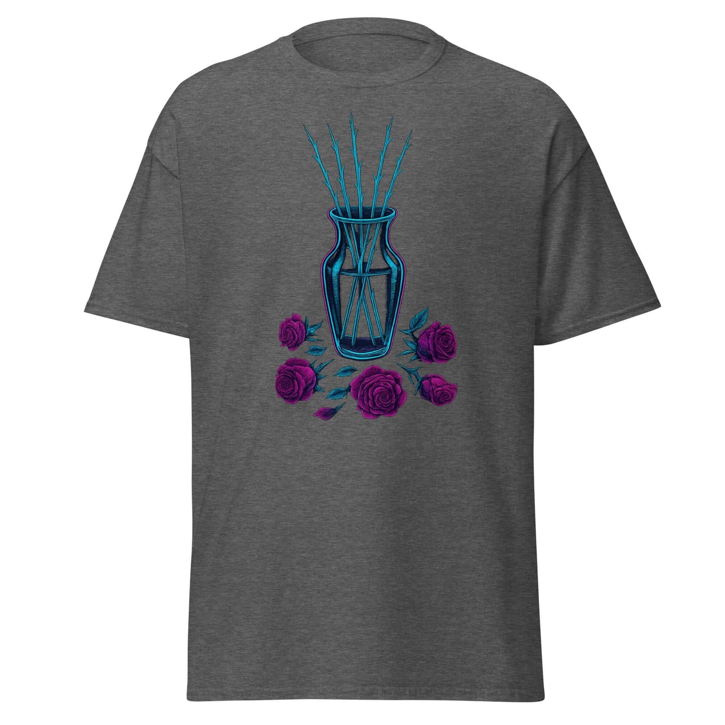 Neon Rose Stems T-Shirt Retro Gothic Synthwave Tee