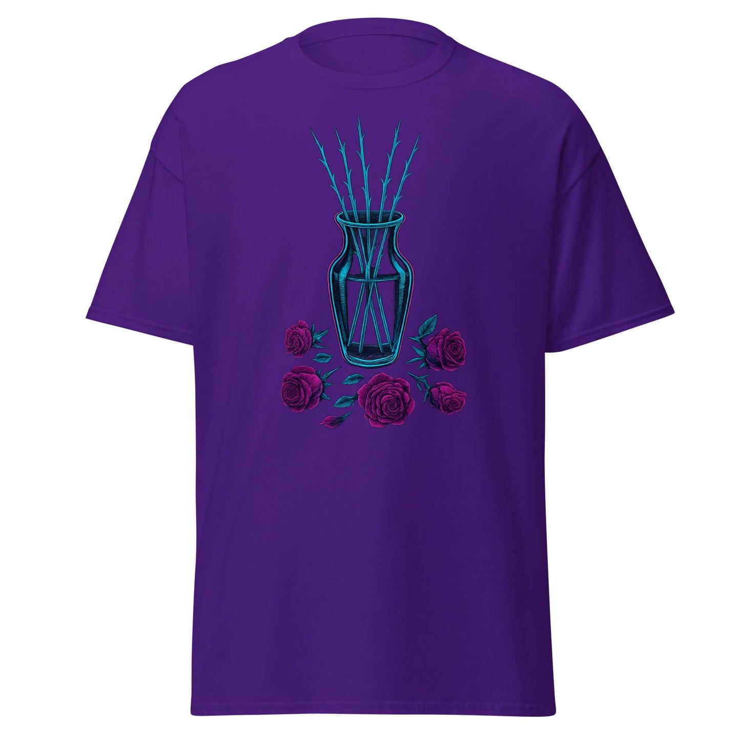 Neon Rose Stems T-Shirt Retro Gothic Synthwave Tee