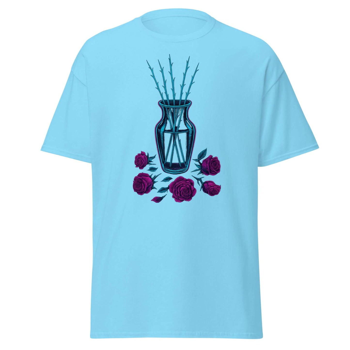 Neon Rose Stems T-Shirt Retro Gothic Synthwave Tee