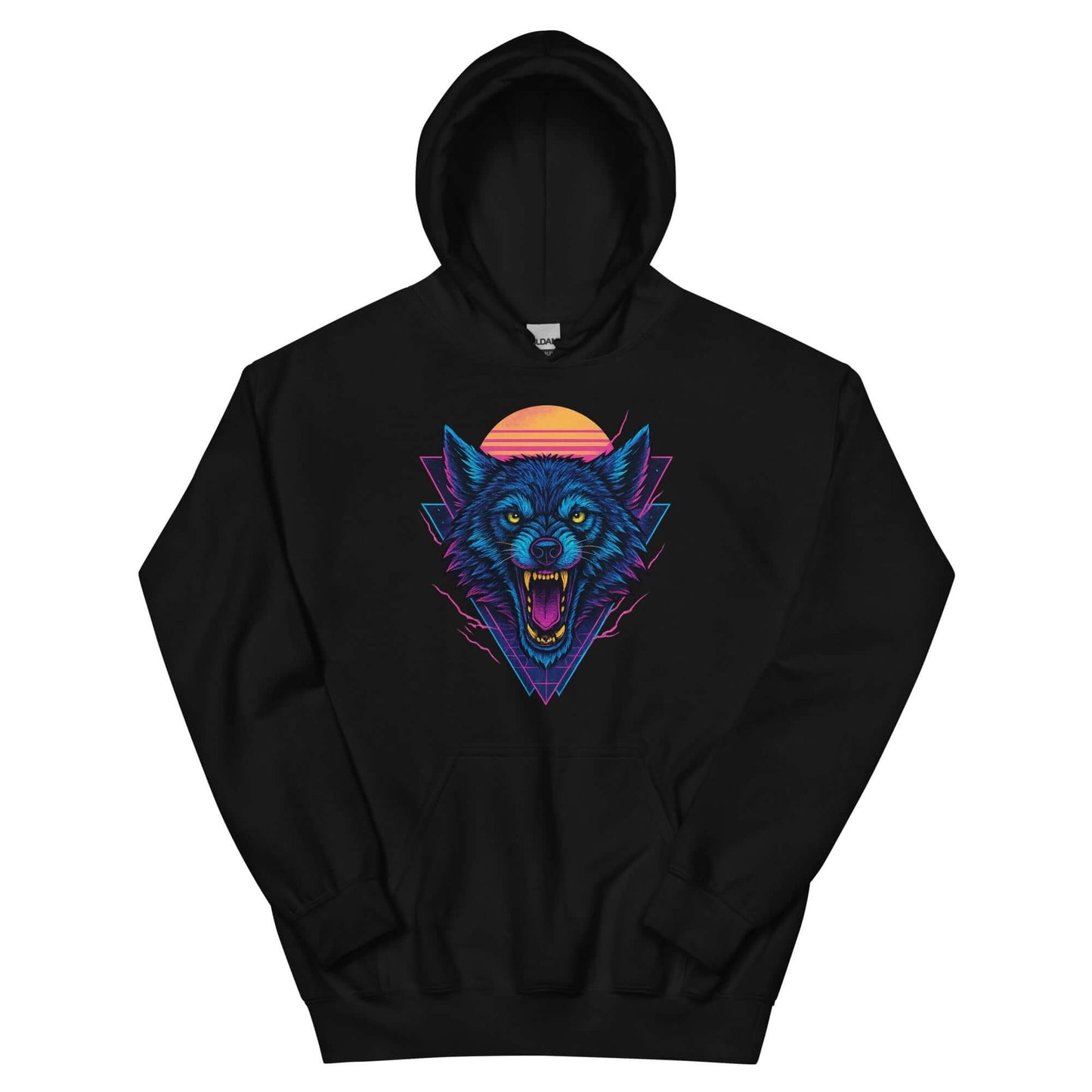 Neon Wolf Hoodie Retro Synthwave Pullover Sweatshirt