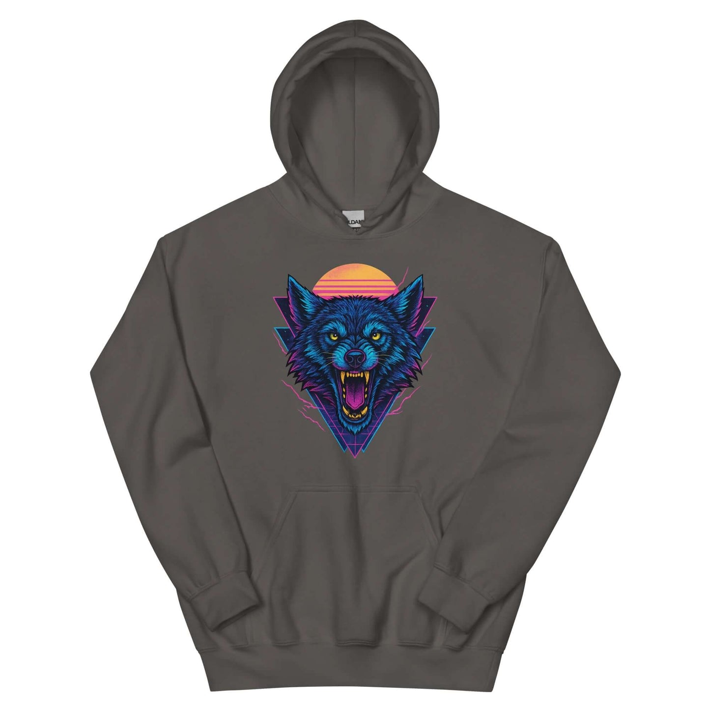 Neon Wolf Hoodie Retro Synthwave Pullover Sweatshirt