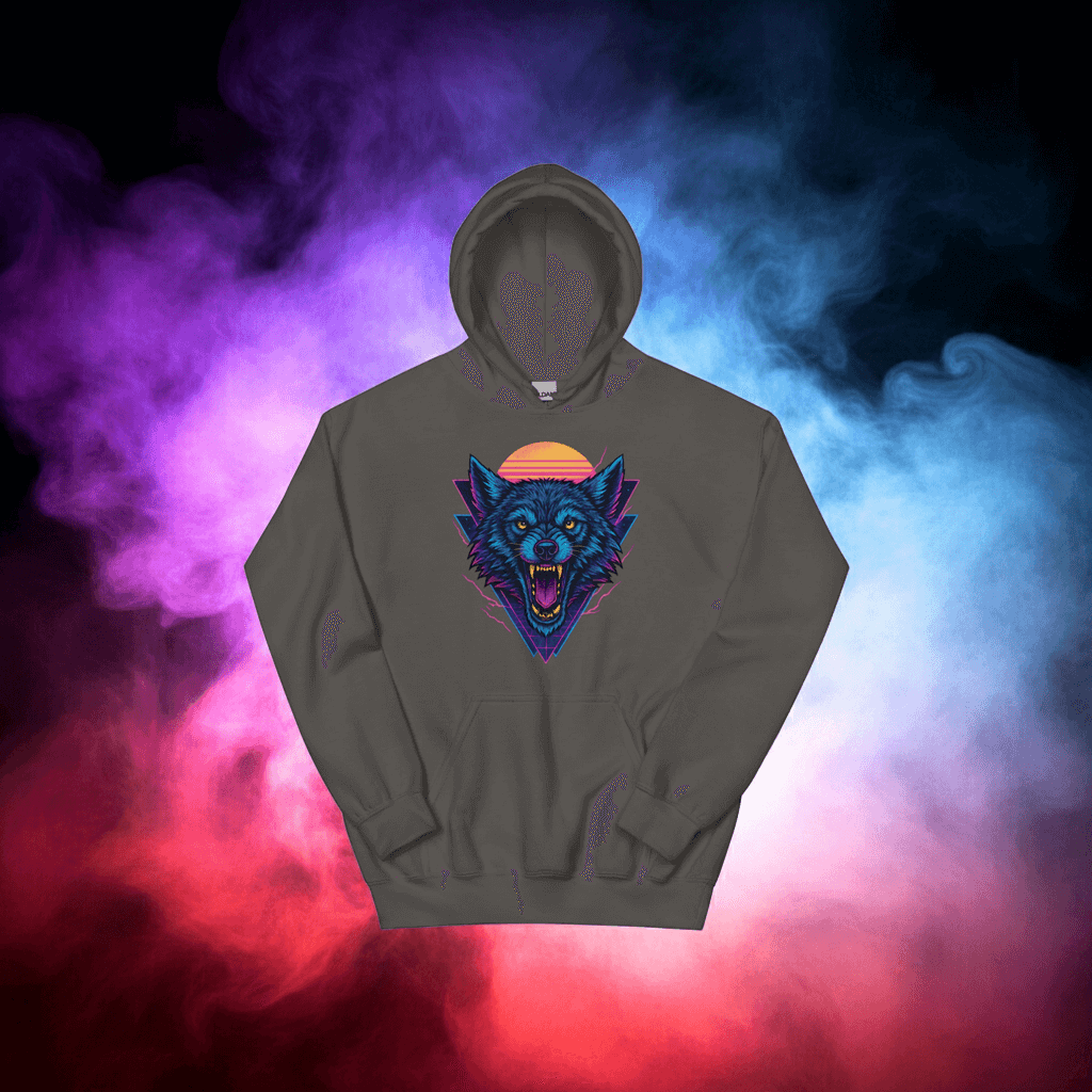 Neon Wolf Hoodie Retro Synthwave Pullover Sweatshirt