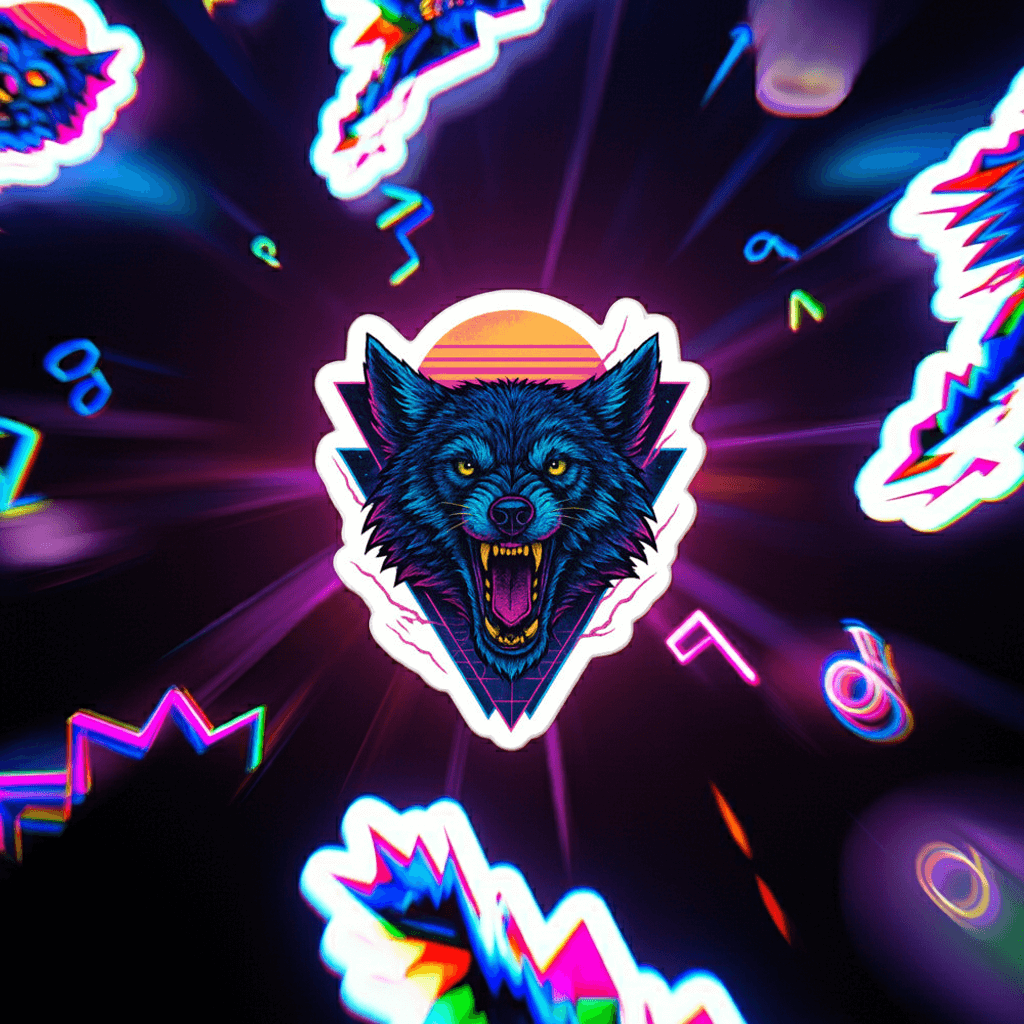 Obtuse Mongoose Neon Wolf Sticker Retro Vinyl Decal