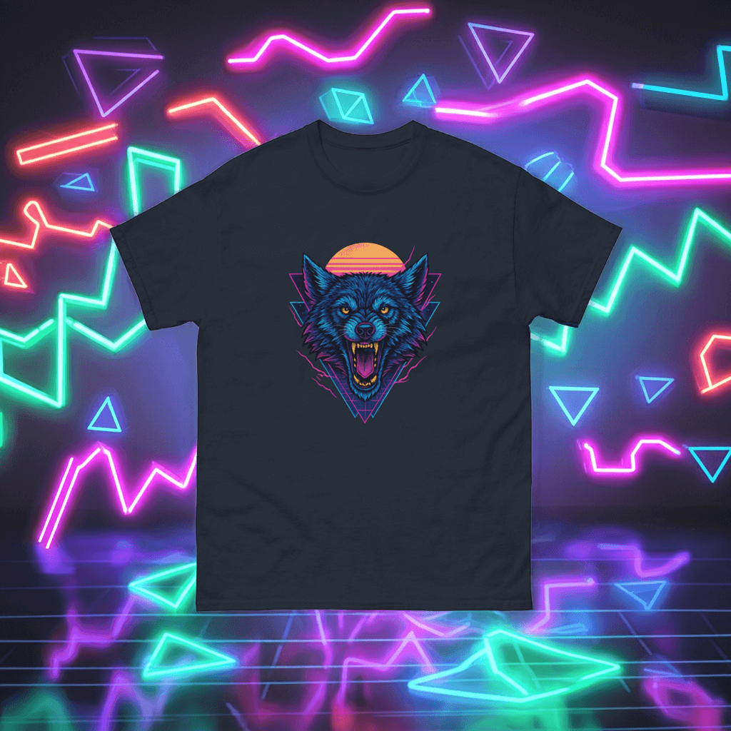 Neon Wolf T-Shirt Retro Synthwave Howling Beast Tee