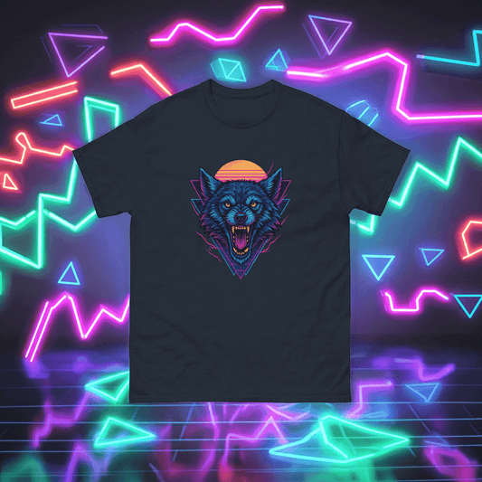 Neon Wolf T-Shirt Retro Synthwave Howling Beast Tee