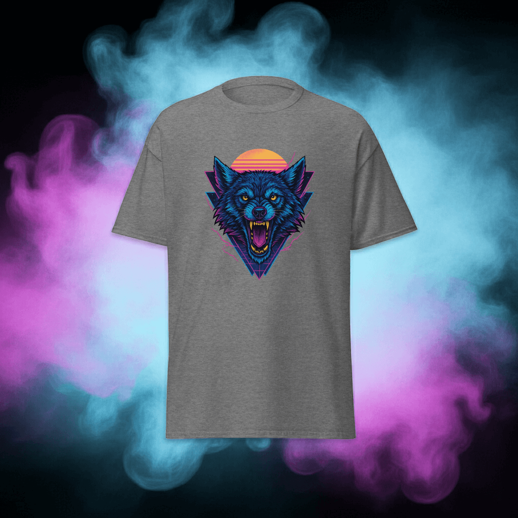 Neon Wolf T-Shirt Retro Synthwave Howling Beast Tee