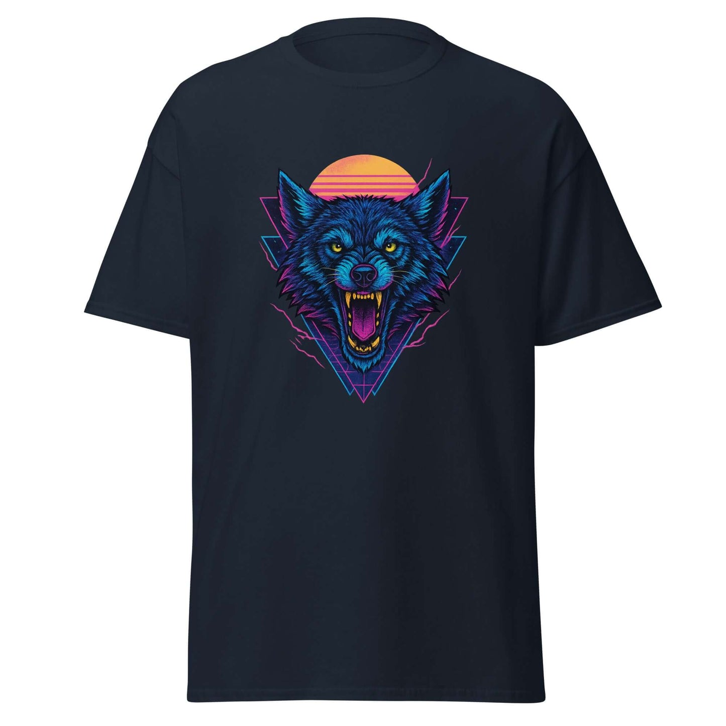 Neon Wolf T-Shirt Retro Synthwave Howling Beast Tee
