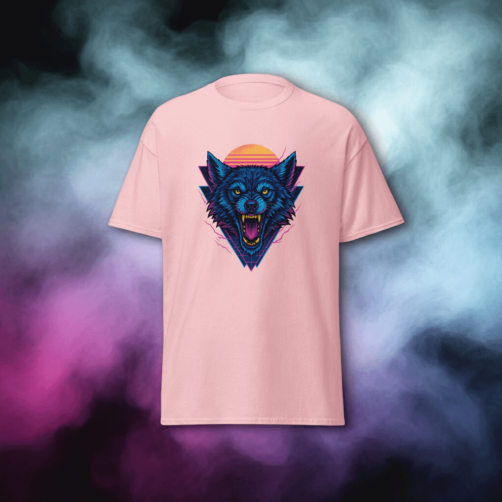 Neon Wolf T-Shirt Retro Synthwave Howling Beast Tee