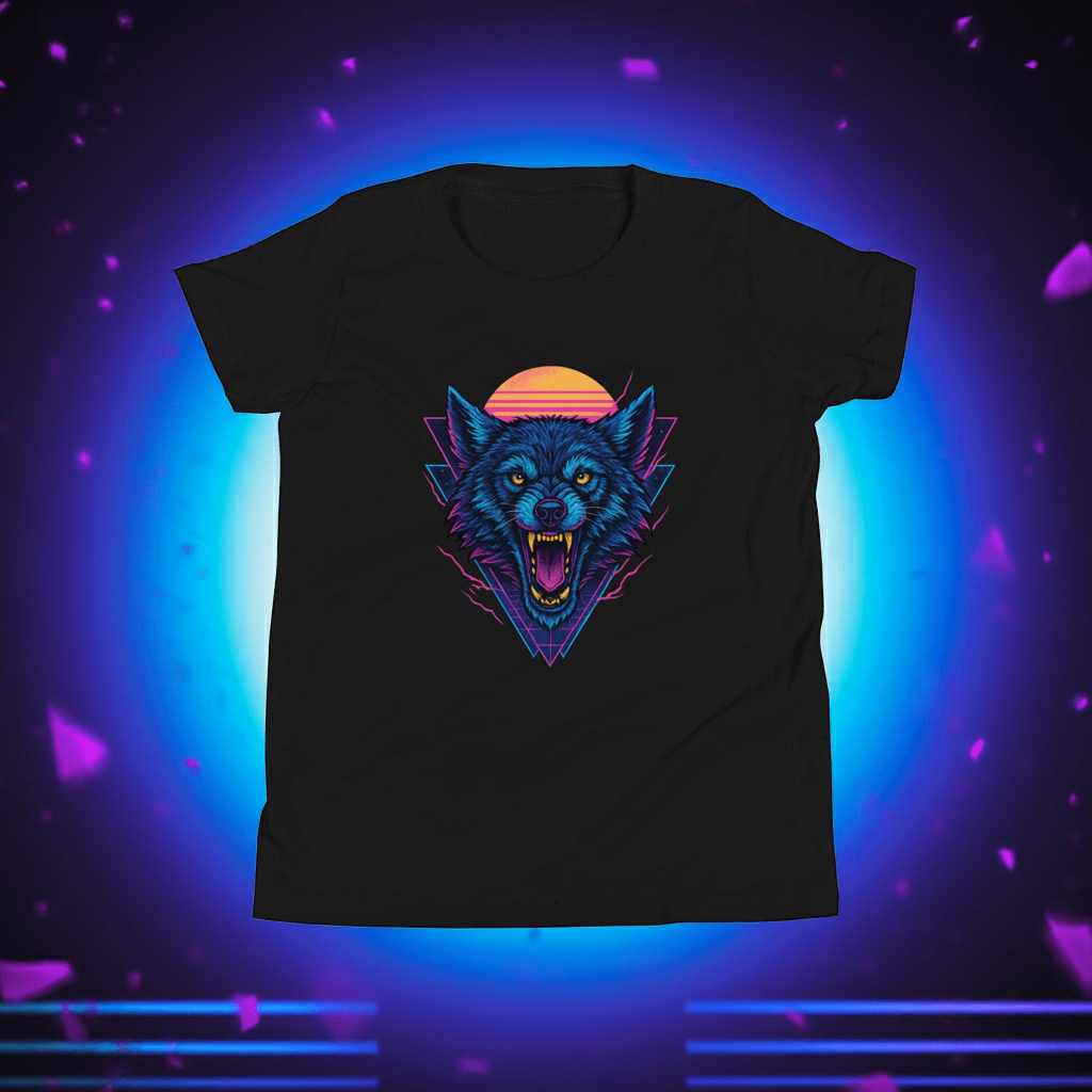 Neon Wolf Youth T-Shirt Obtuse Mongoose Retro Synthwave Kids Tee
