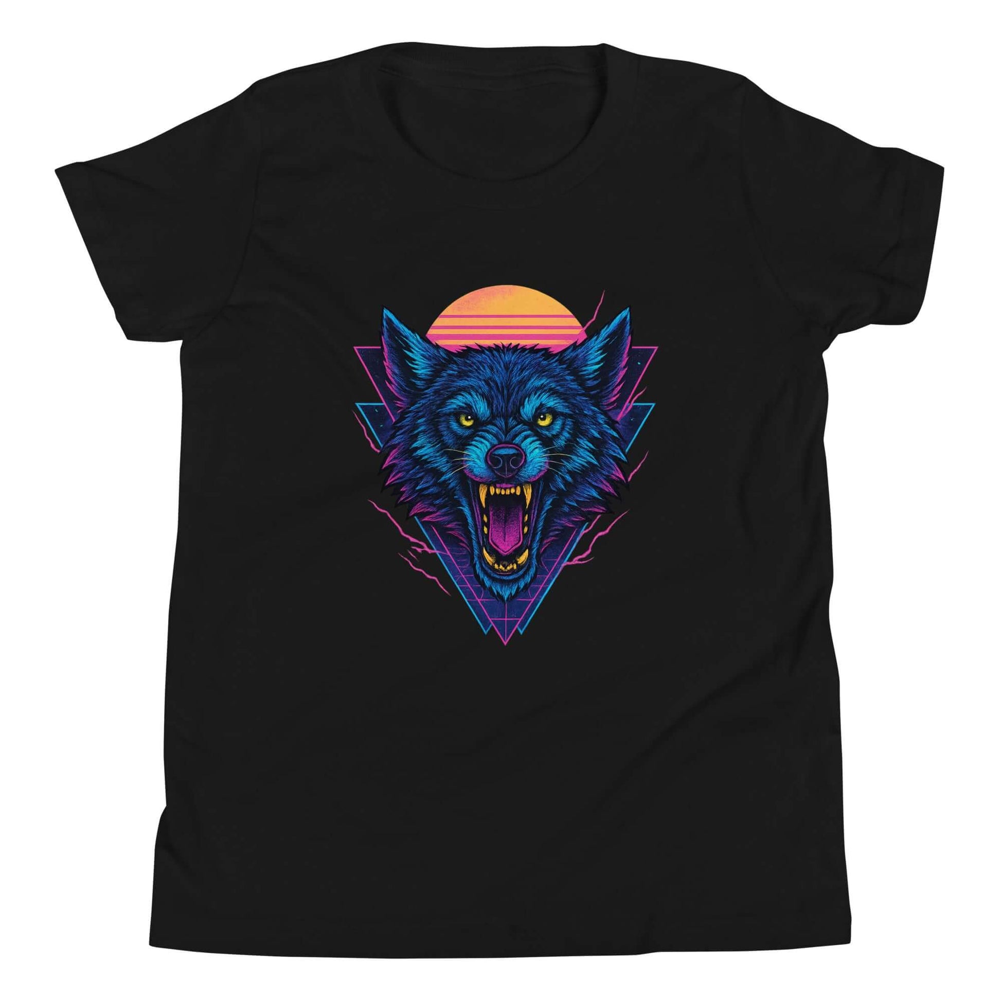 Neon Wolf Youth T-Shirt Obtuse Mongoose Retro Synthwave Kids Tee
