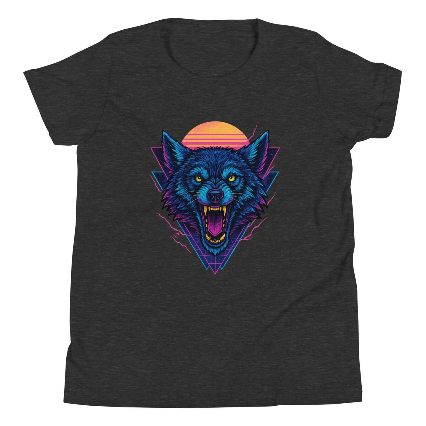 Neon Wolf Youth T-Shirt Obtuse Mongoose Retro Synthwave Kids Tee