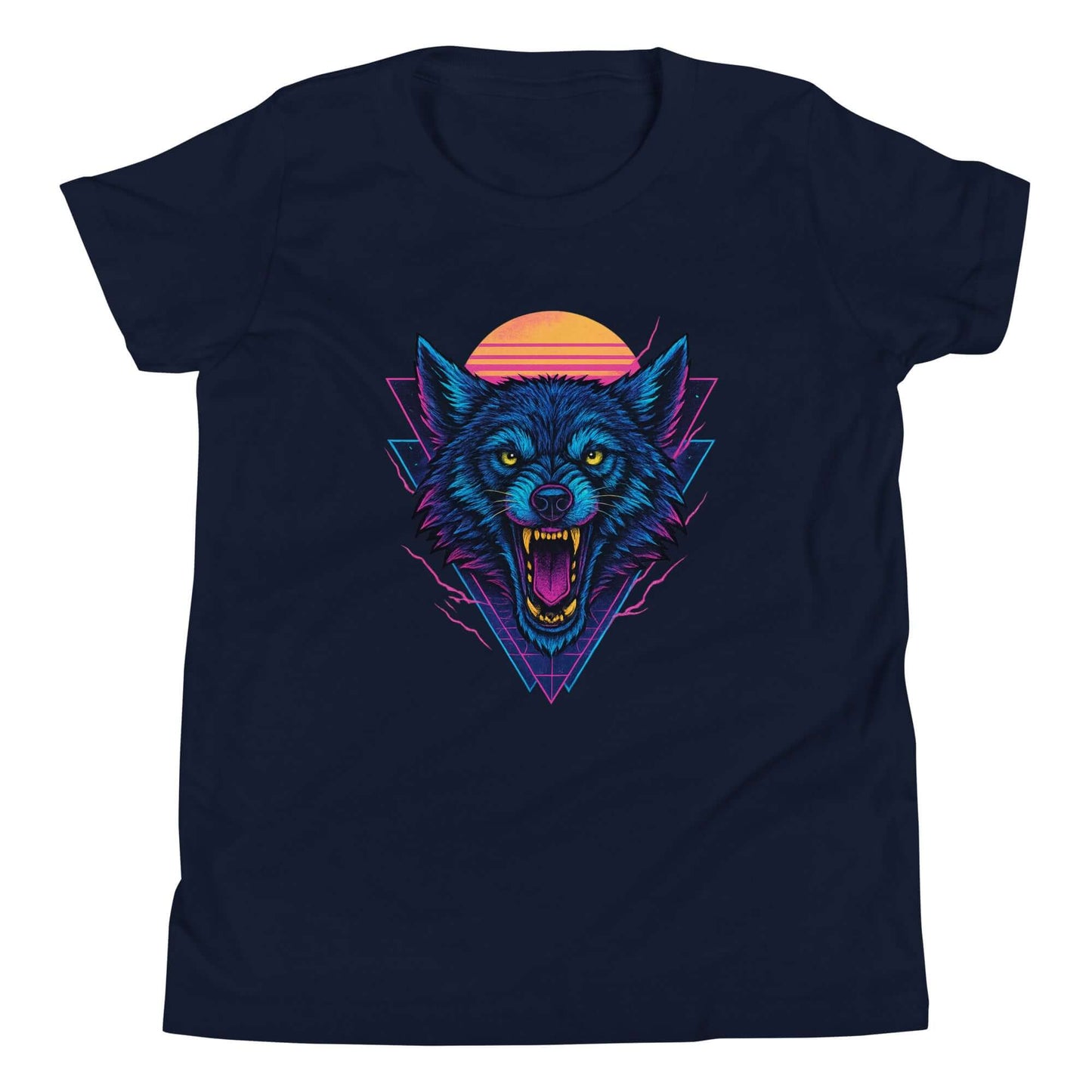Neon Wolf Youth T-Shirt Obtuse Mongoose Retro Synthwave Kids Tee