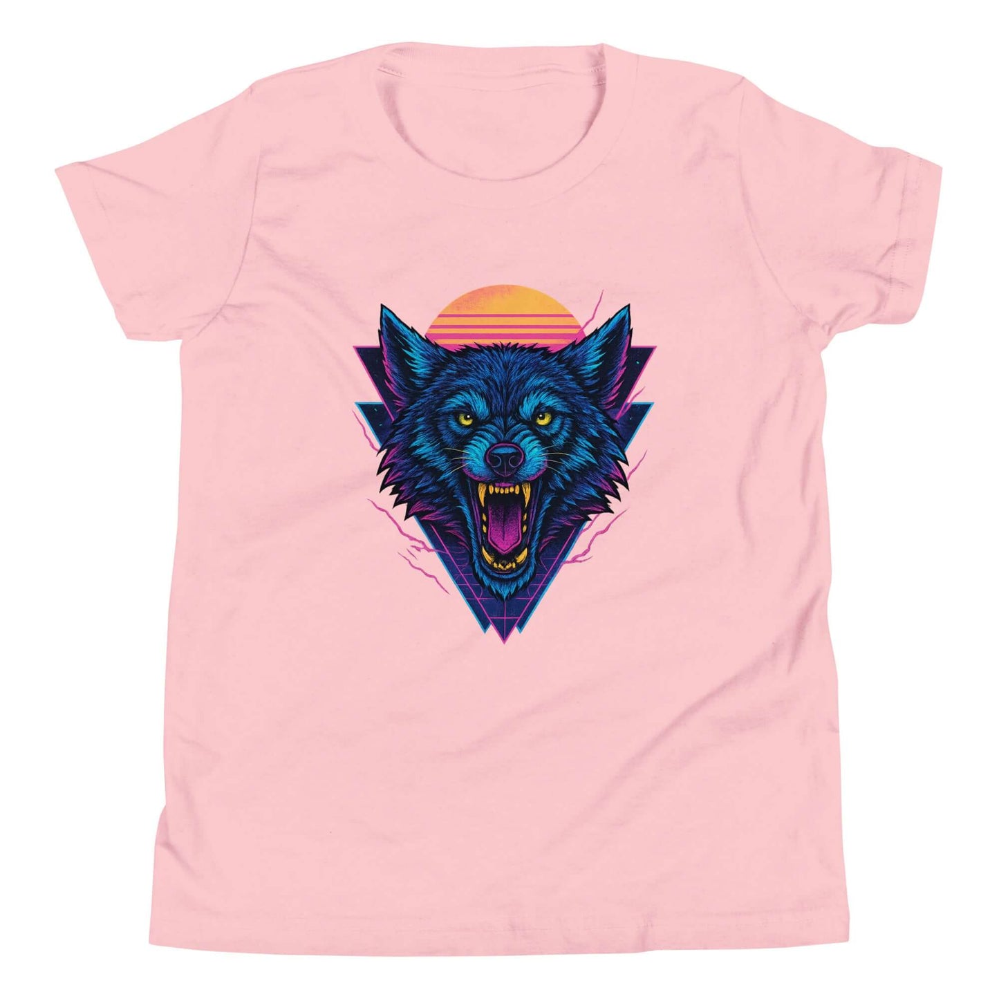 Neon Wolf Youth T-Shirt Obtuse Mongoose Retro Synthwave Kids Tee