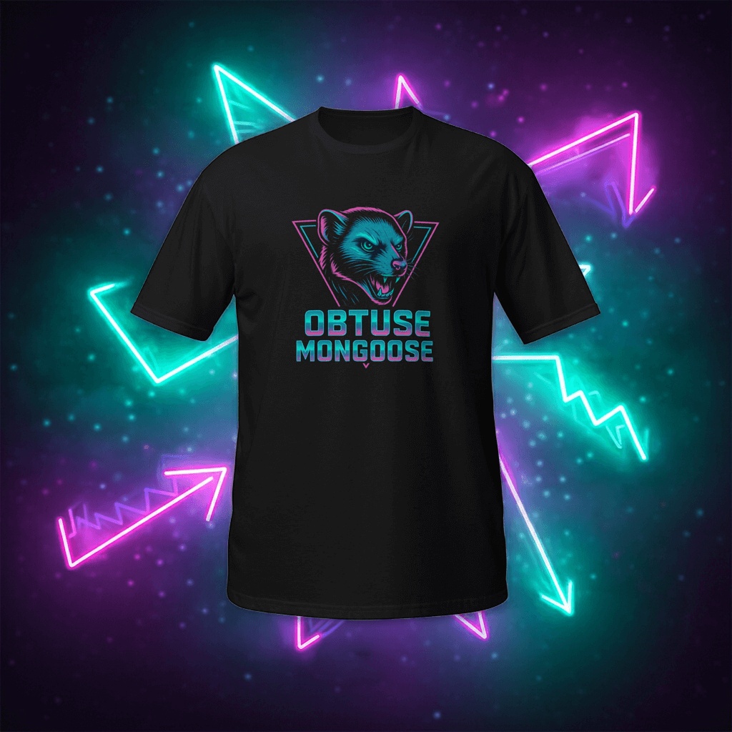 Obtuse Mongoose Logo T-Shirt Black Neon Vaporwave Tee