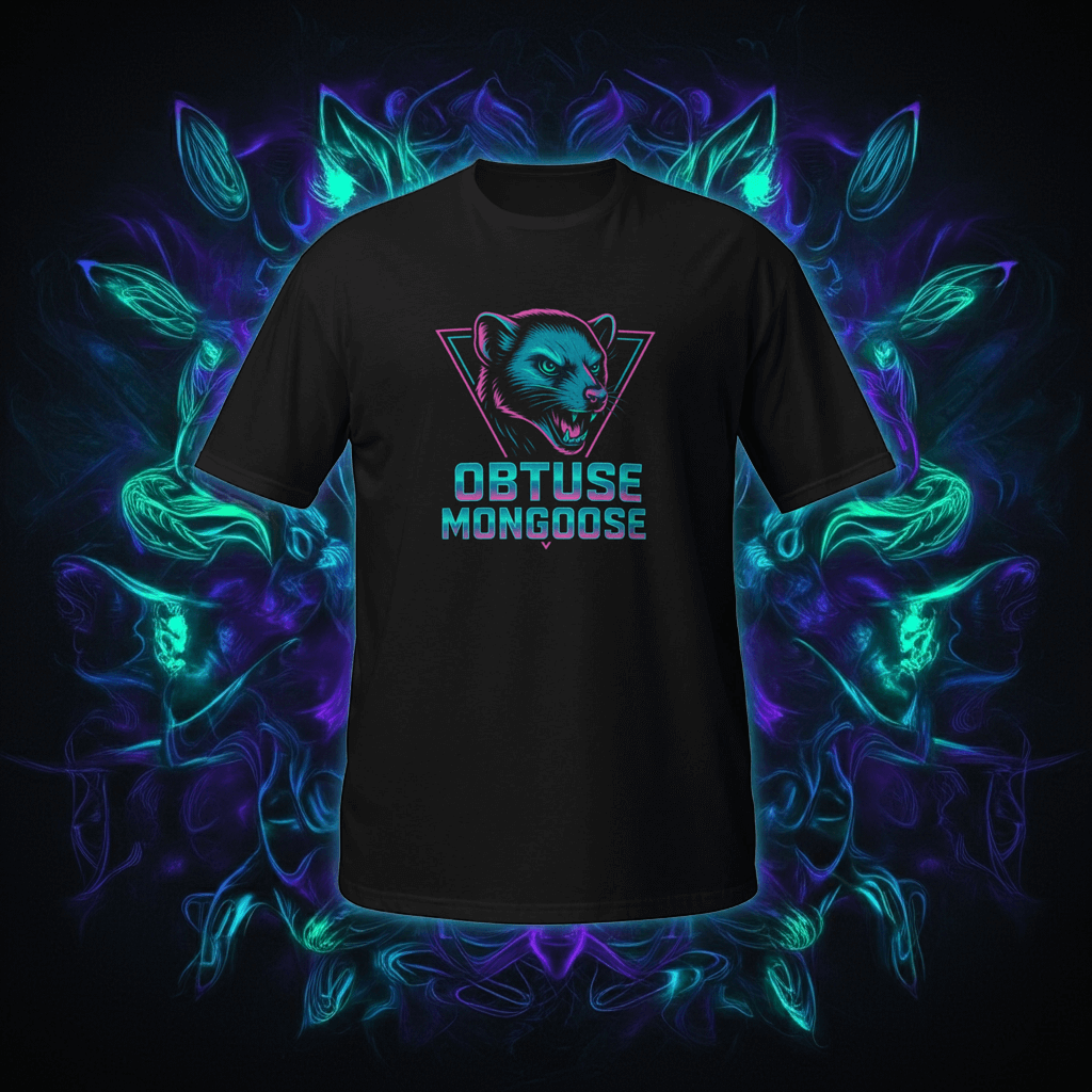 Obtuse Mongoose Logo T-Shirt Black Neon Vaporwave Tee