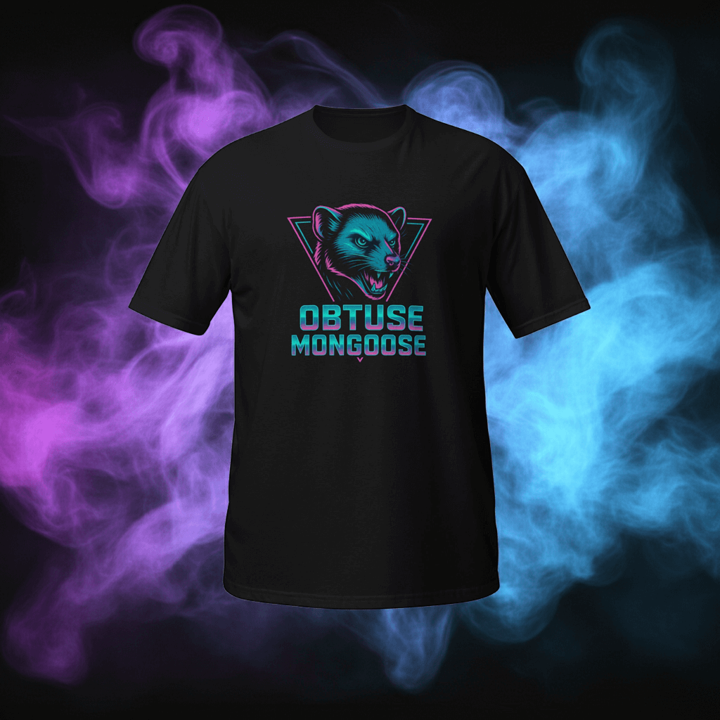 Obtuse Mongoose Logo T-Shirt Black Neon Vaporwave Tee