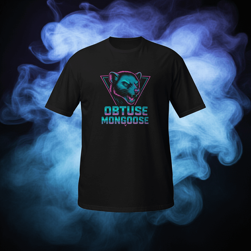 Obtuse Mongoose Logo T-Shirt Black Neon Vaporwave Tee