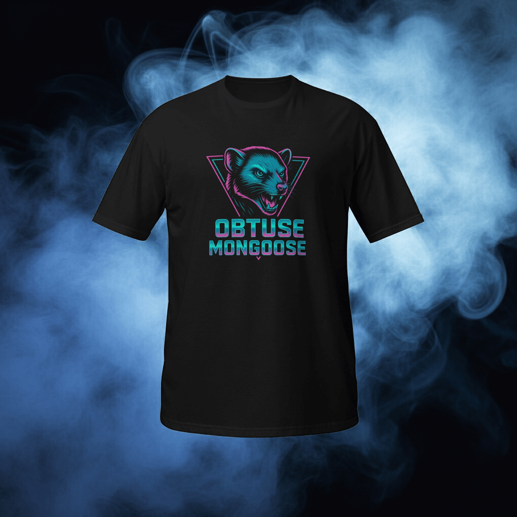 Obtuse Mongoose Logo T-Shirt Black Neon Vaporwave Tee